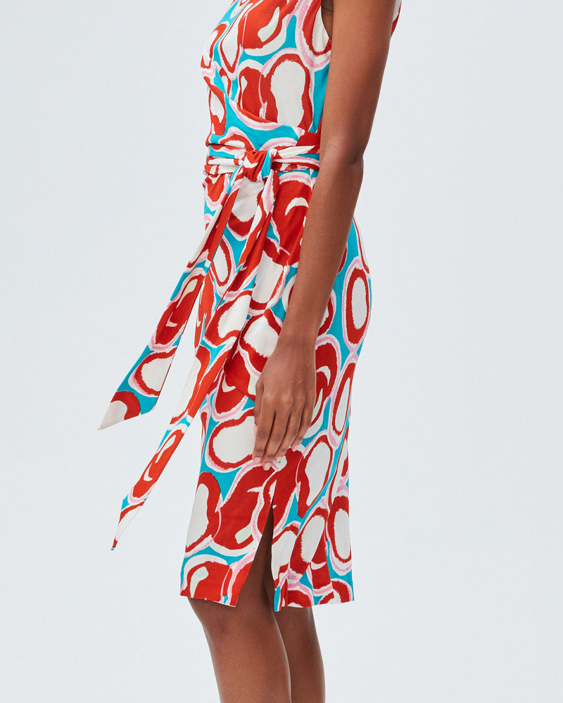 dvf emina dress in abstract dot lg turquoise