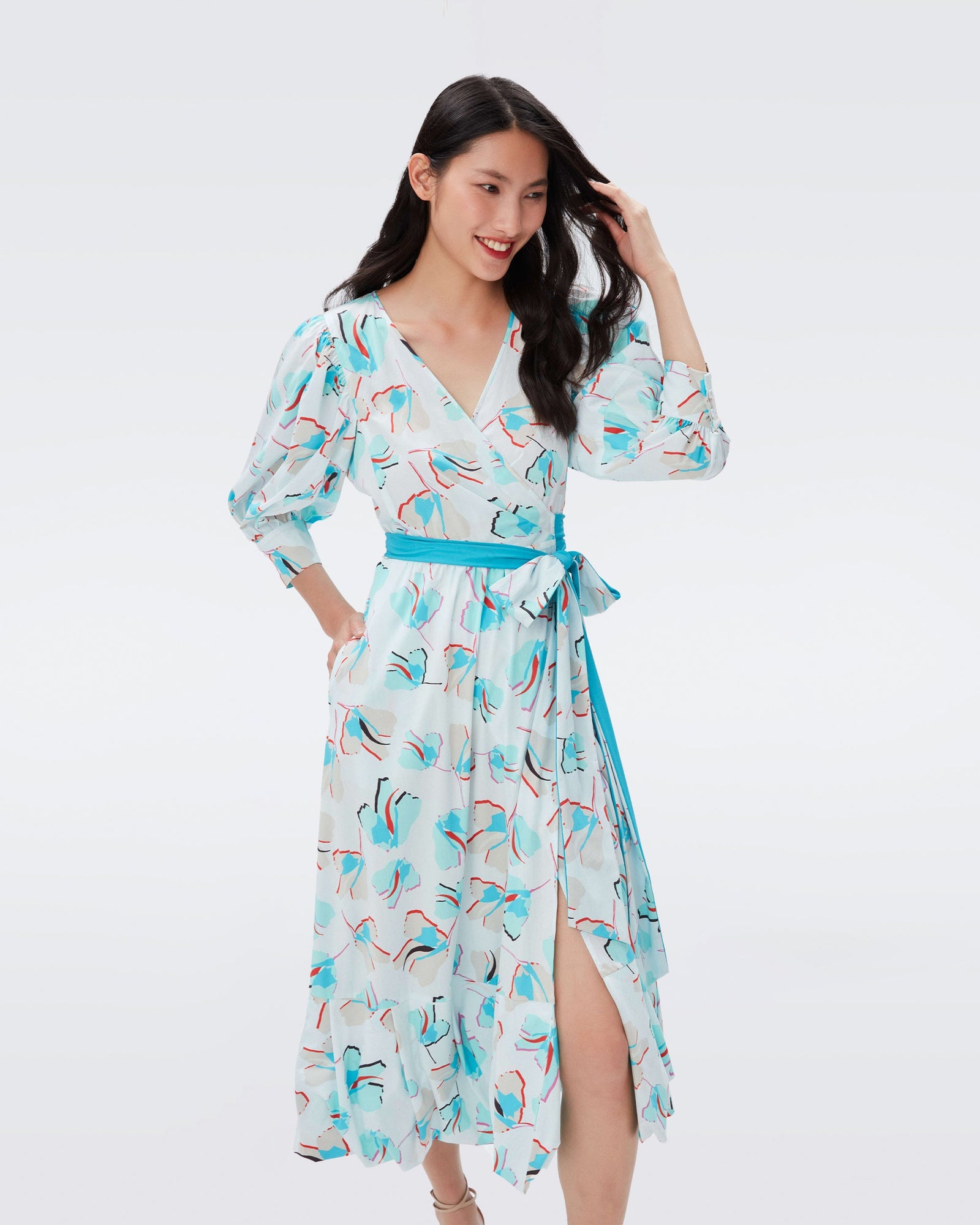 DVF roxanna midi dress in giant paper tulip ivory