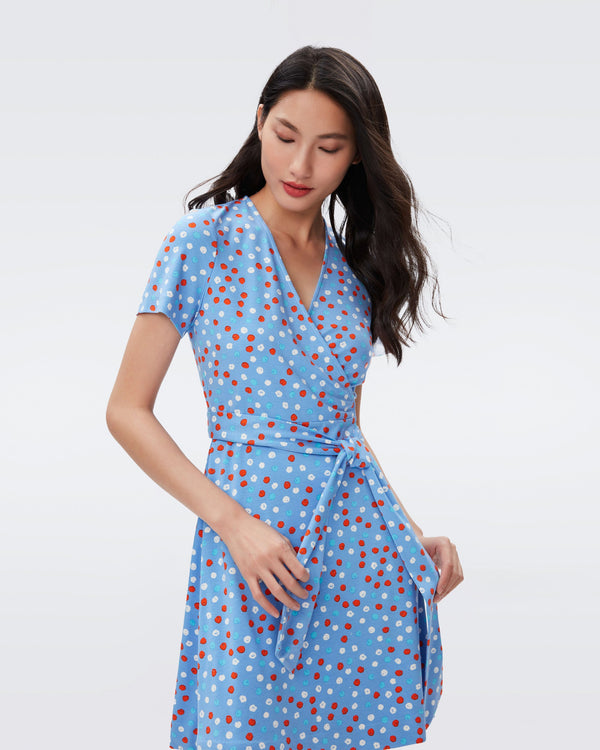 DVF palmina wrap dress in lipstick dot sky blue