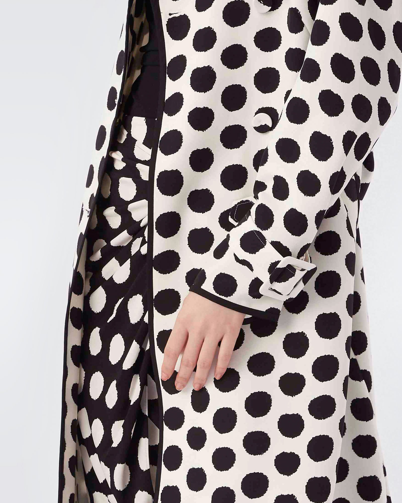 The DVF Eda Heavy Crepe Trench Coat in Ivory Abstract Dot_Sleeve Details