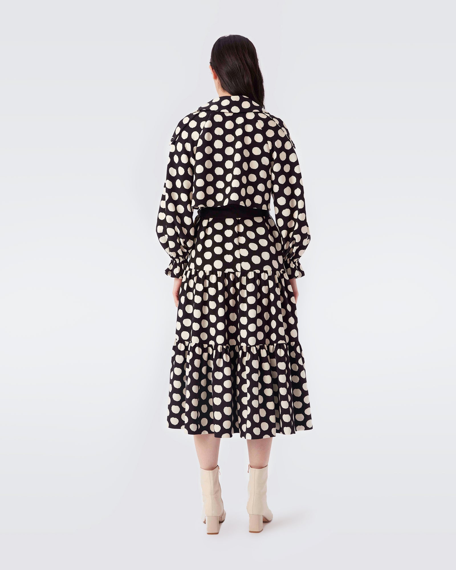 Danica Trench Coat Dress In Black Abstract Dot