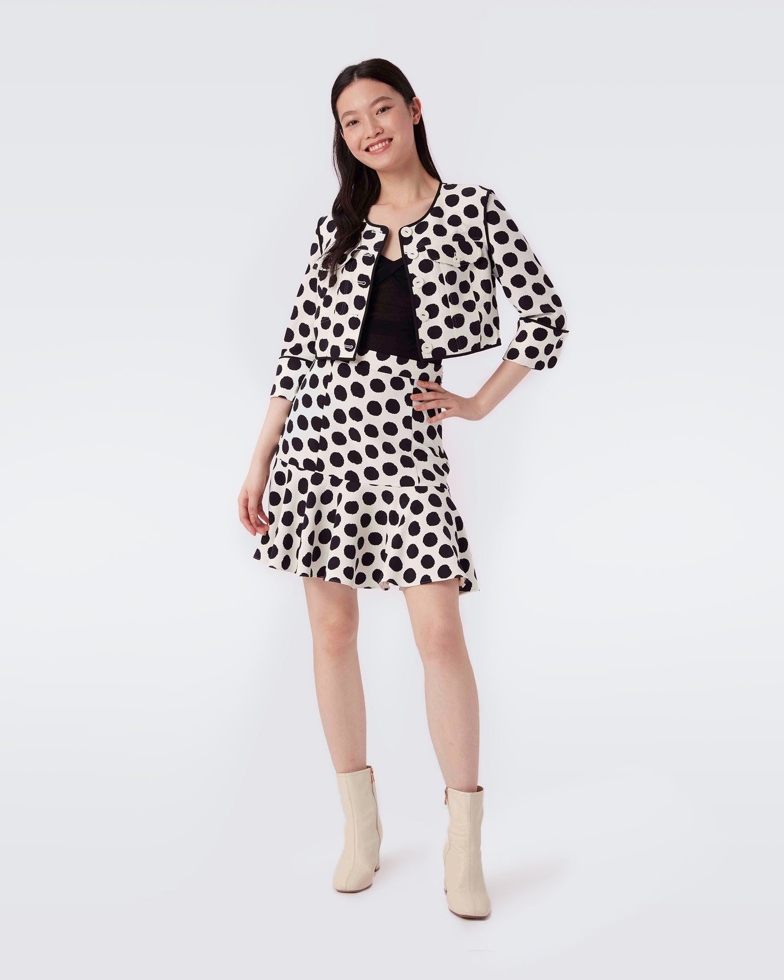 Gemini Short Jacket In Ivory Abstract Dot