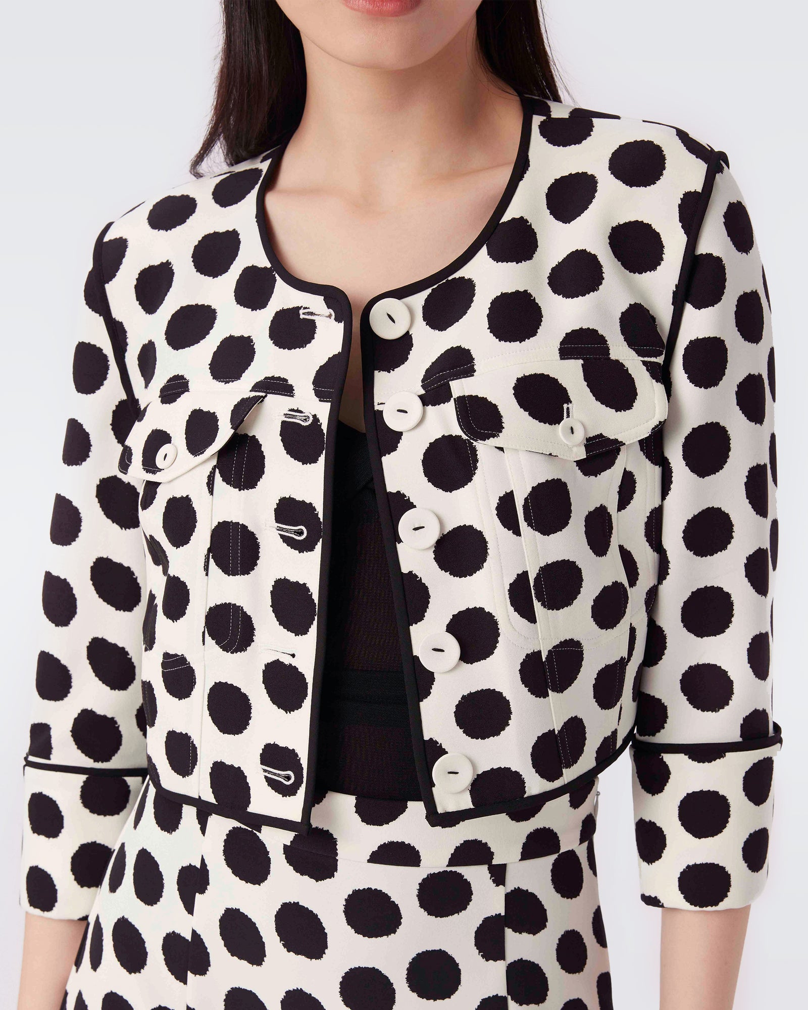 Gemini Short Jacket In Ivory Abstract Dot