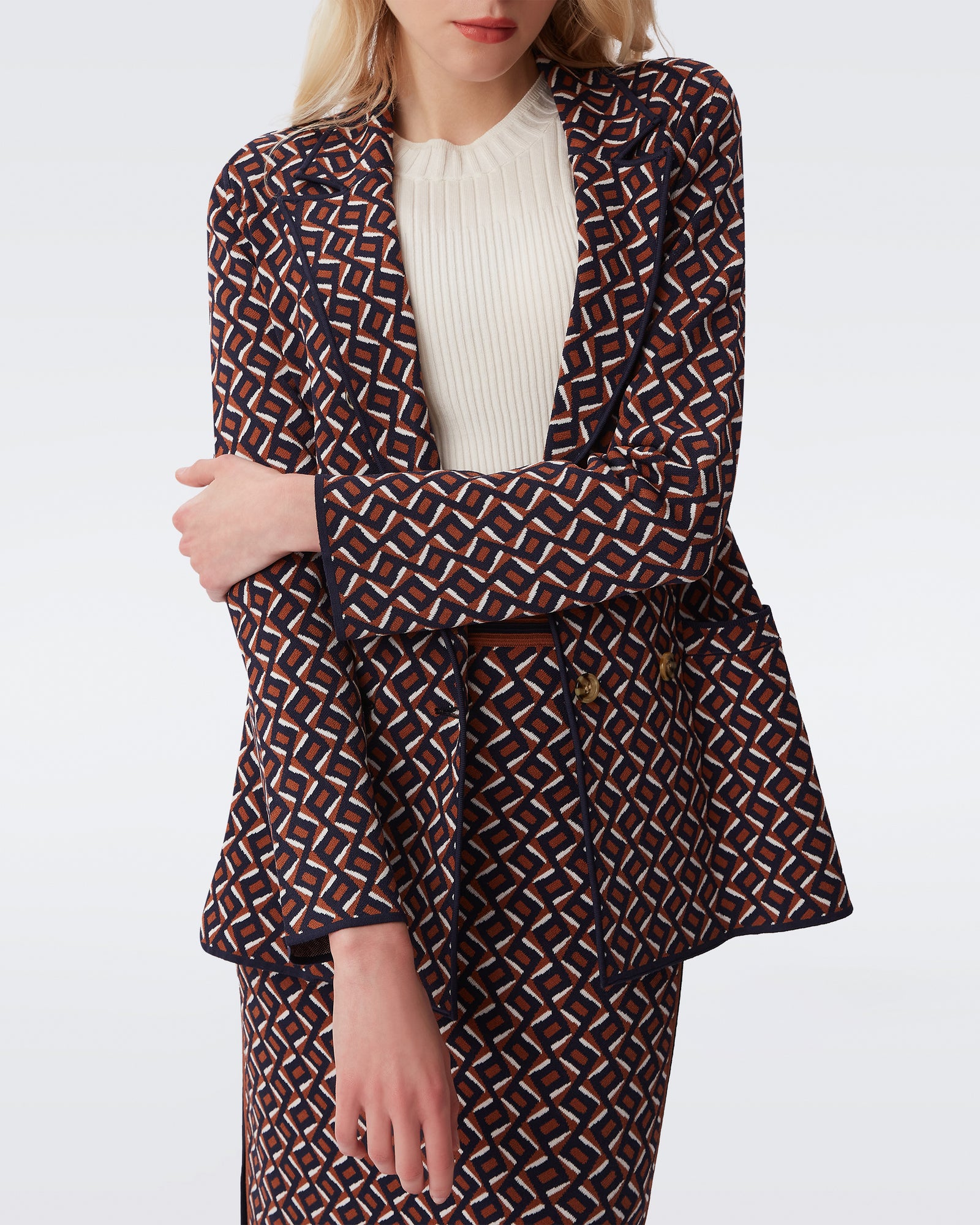 DVF dion jacket in zig zag small camel