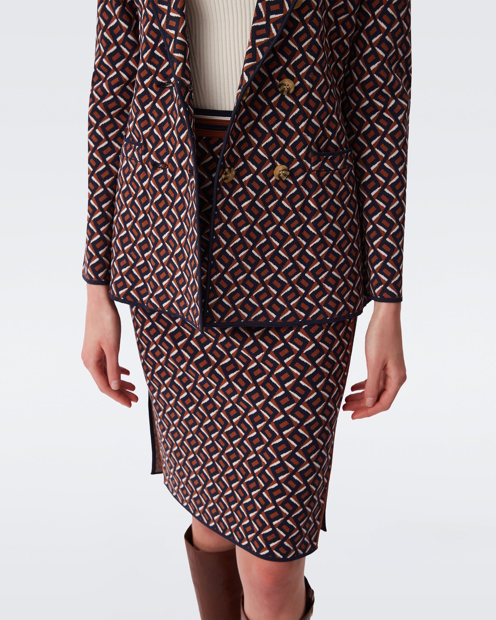 DVF dion jacket in zig zag small camel