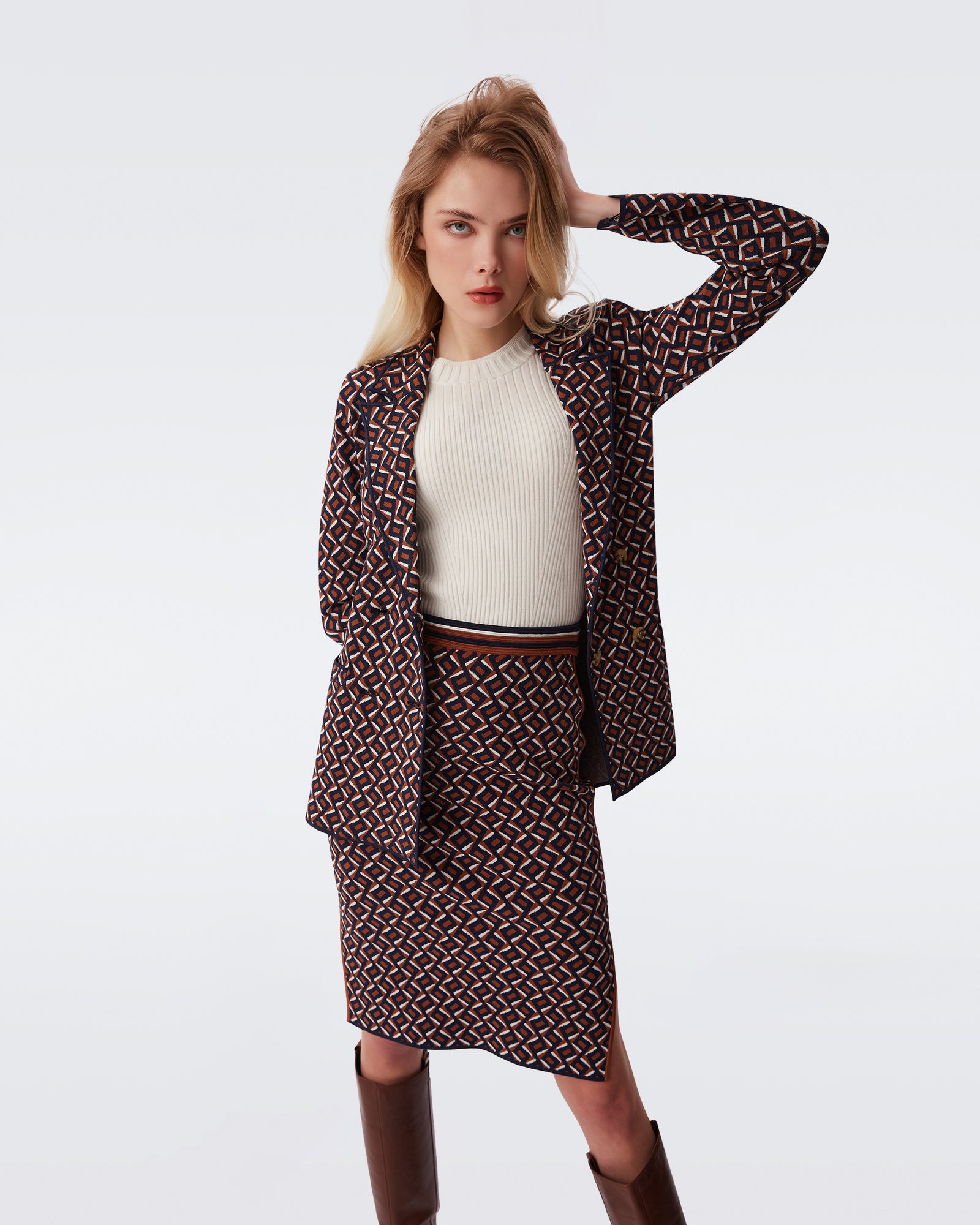 DVF dion jacket in zig zag small camel