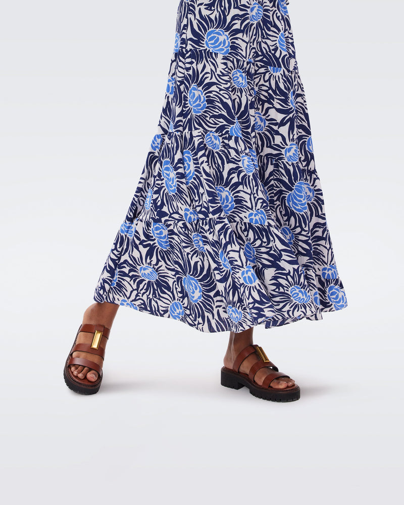 DVF Venice Linen Skirt in Anemone Signature Blue