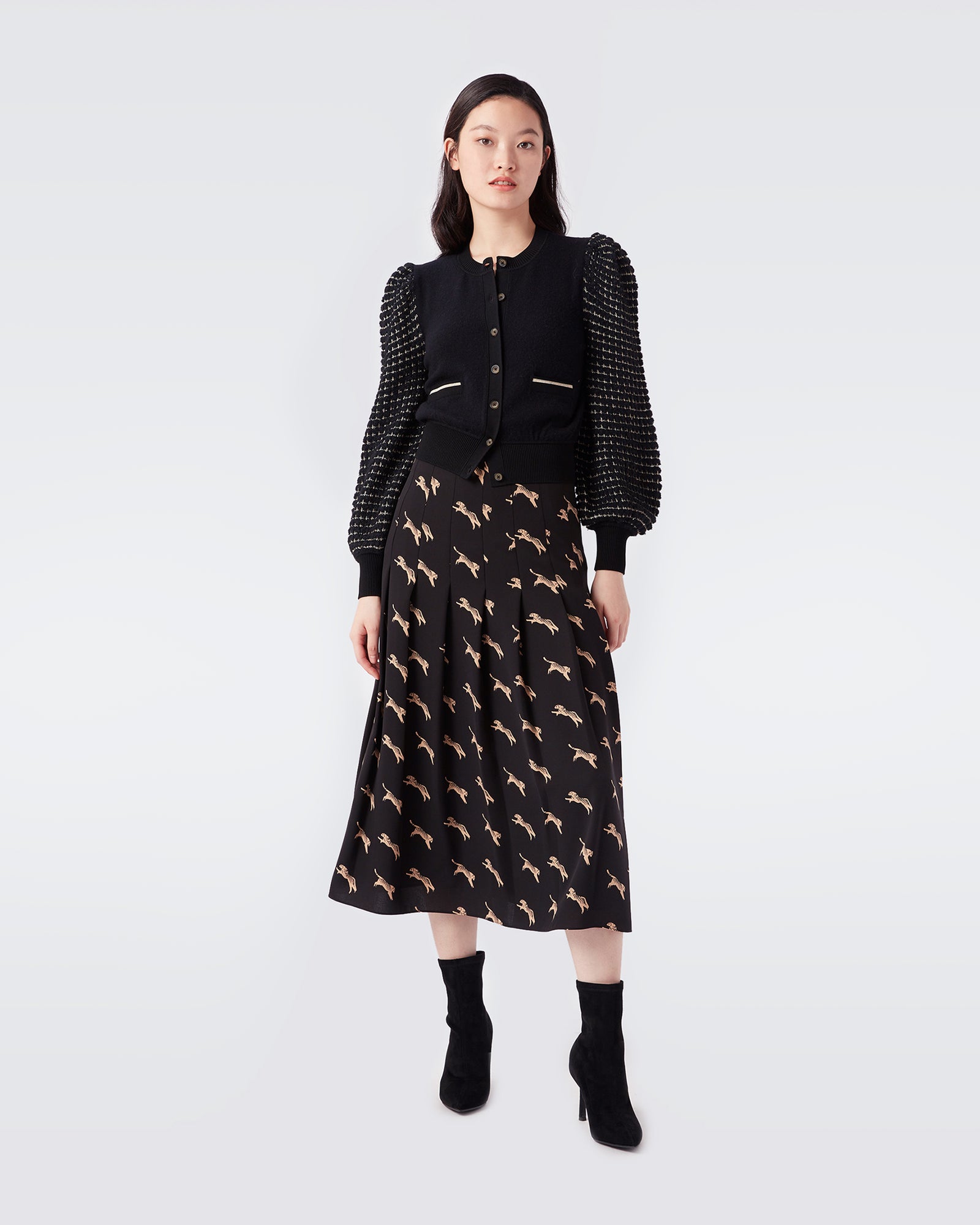 Romello Pleated Midi Skirt In Sprinting Tiger