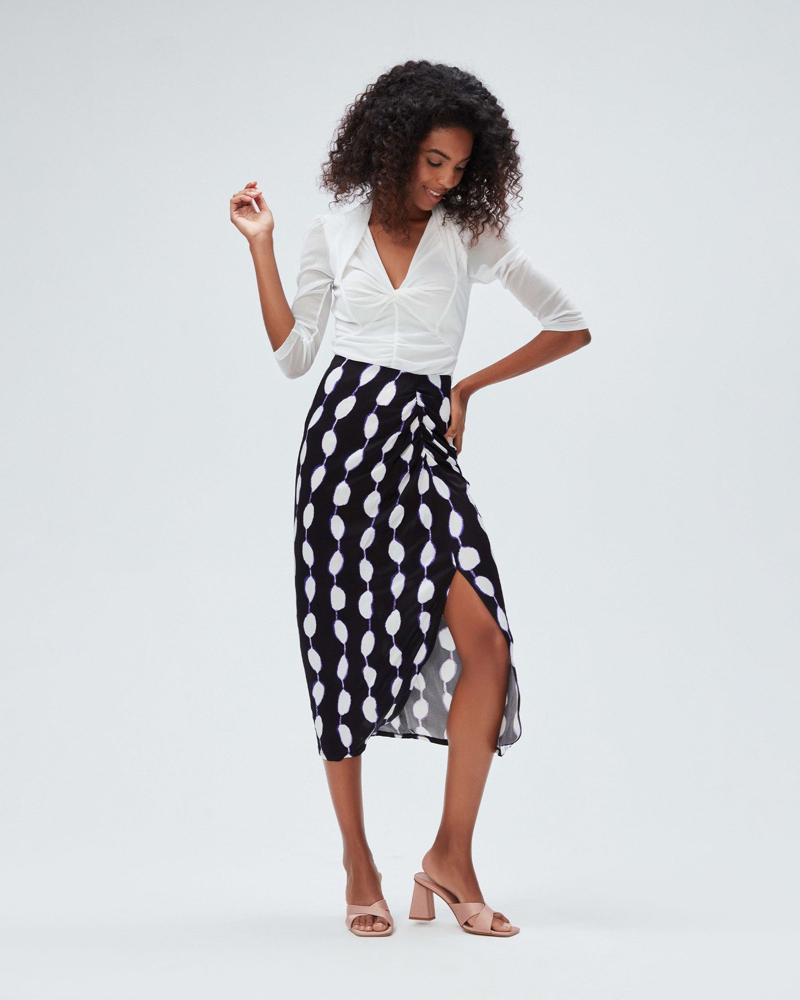 dvf cybele skirt in shibori dot lg black