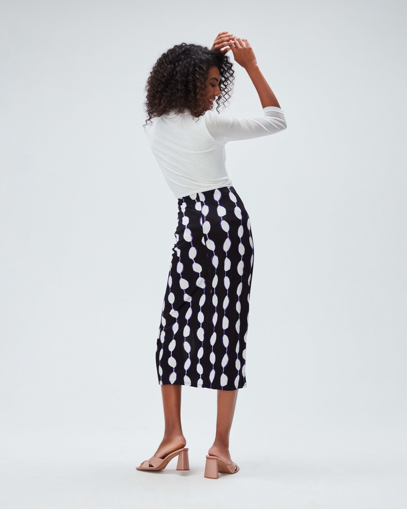 dvf cybele skirt in shibori dot lg black