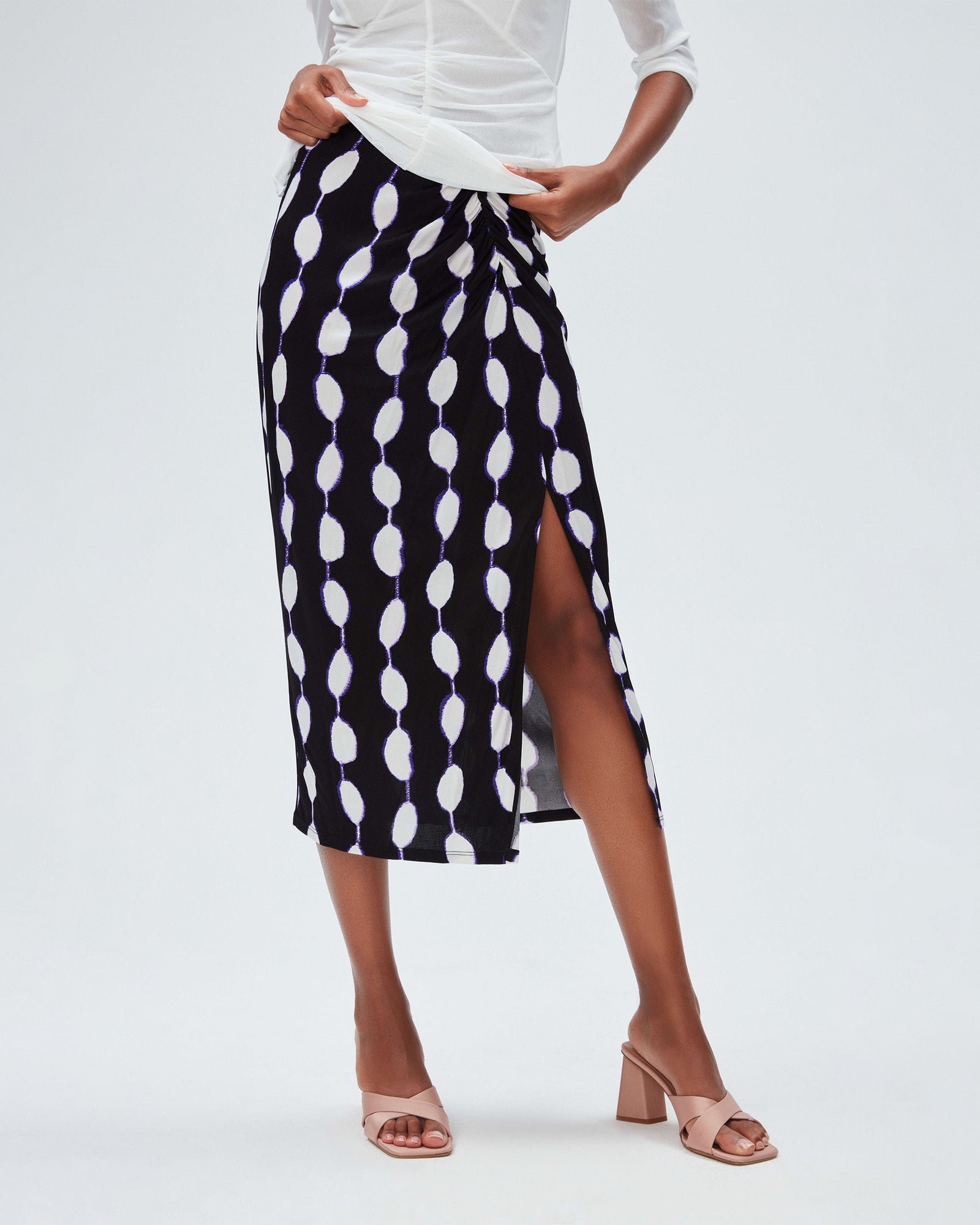 dvf cybele skirt in shibori dot lg black