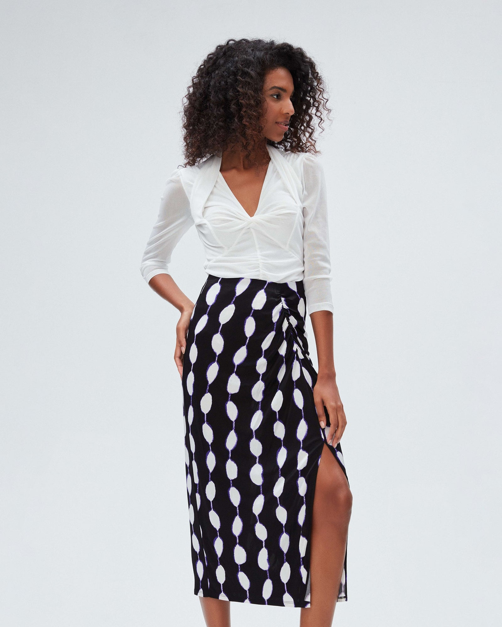 dvf cybele skirt in shibori dot lg black