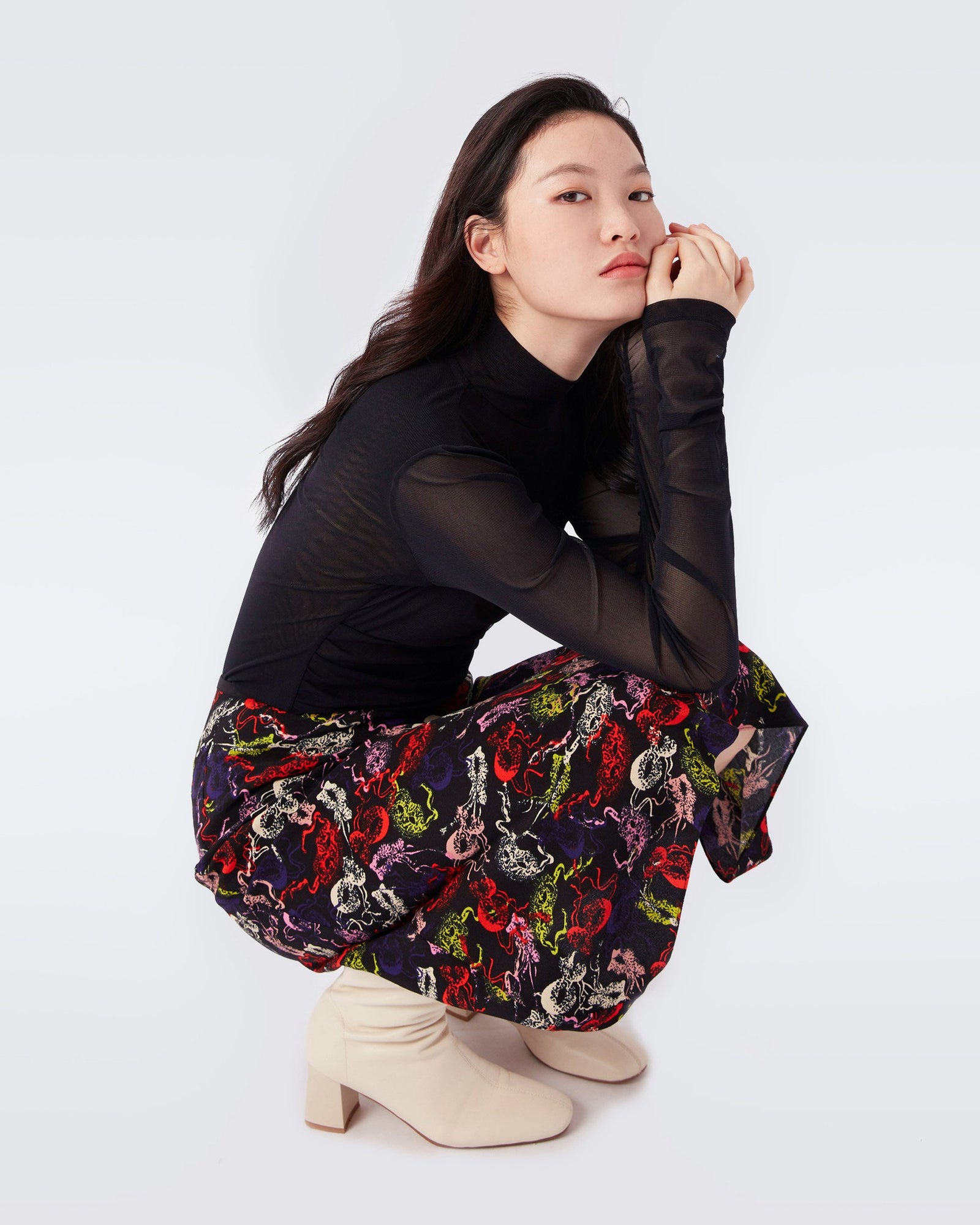 DVF Mae Midi Skirt in Masks Print