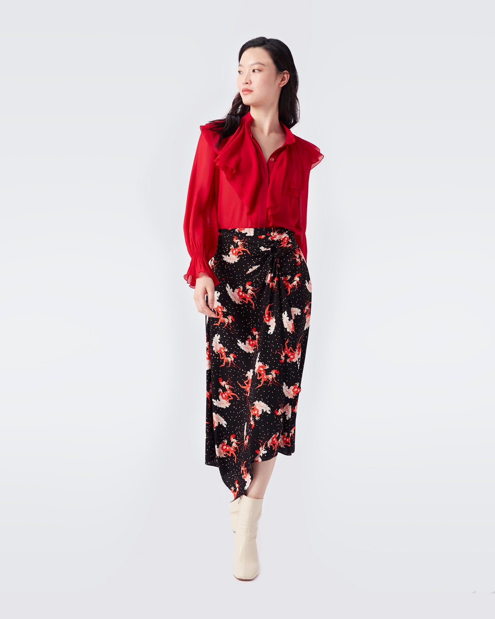 Brighton Asymmetrical Vintage Crepe Skirt In Dancers