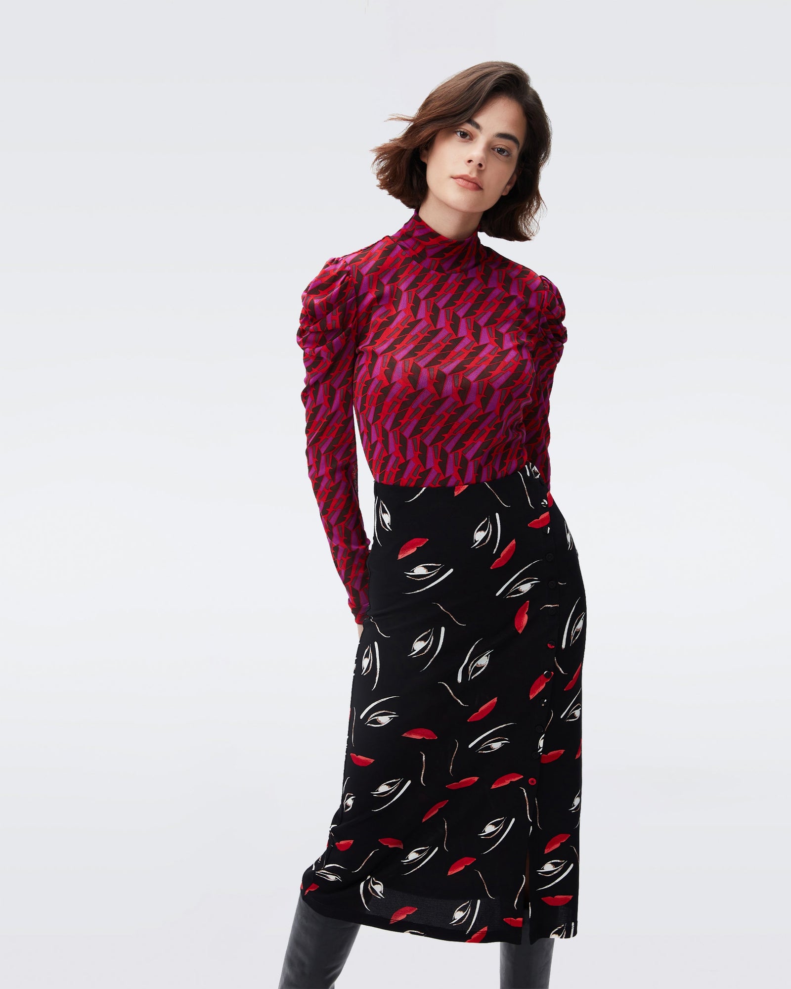 DVF charleston midi skirt in floating faces