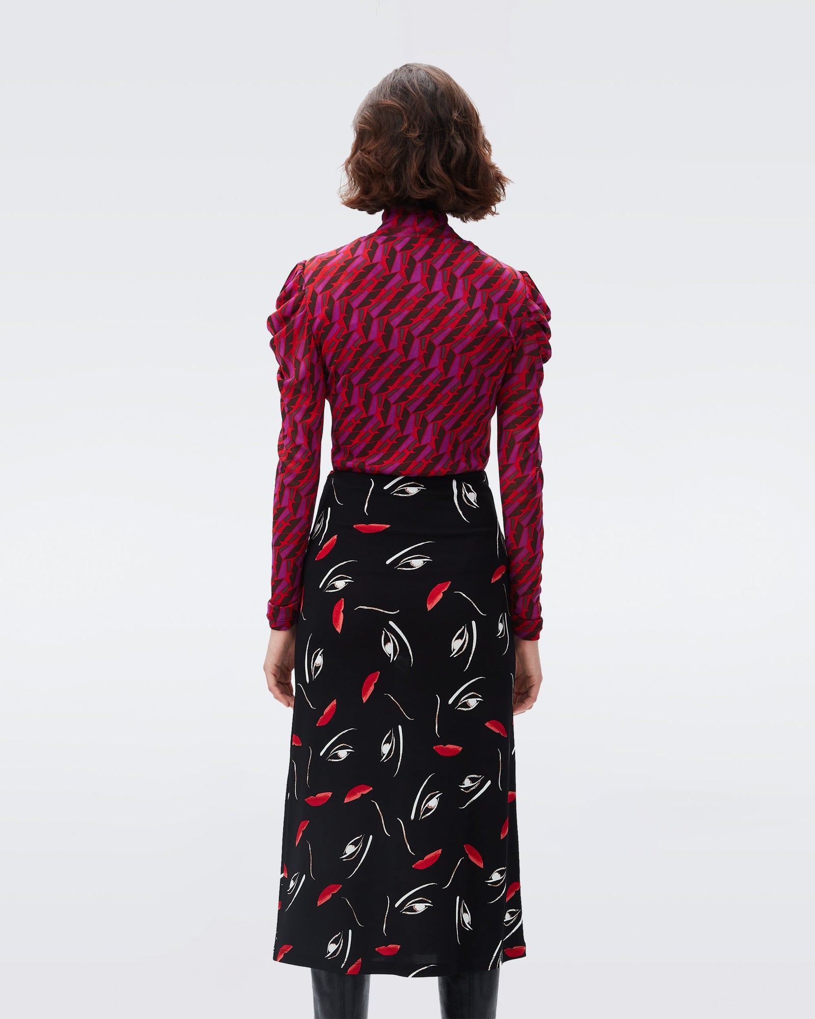 DVF charleston midi skirt in floating faces