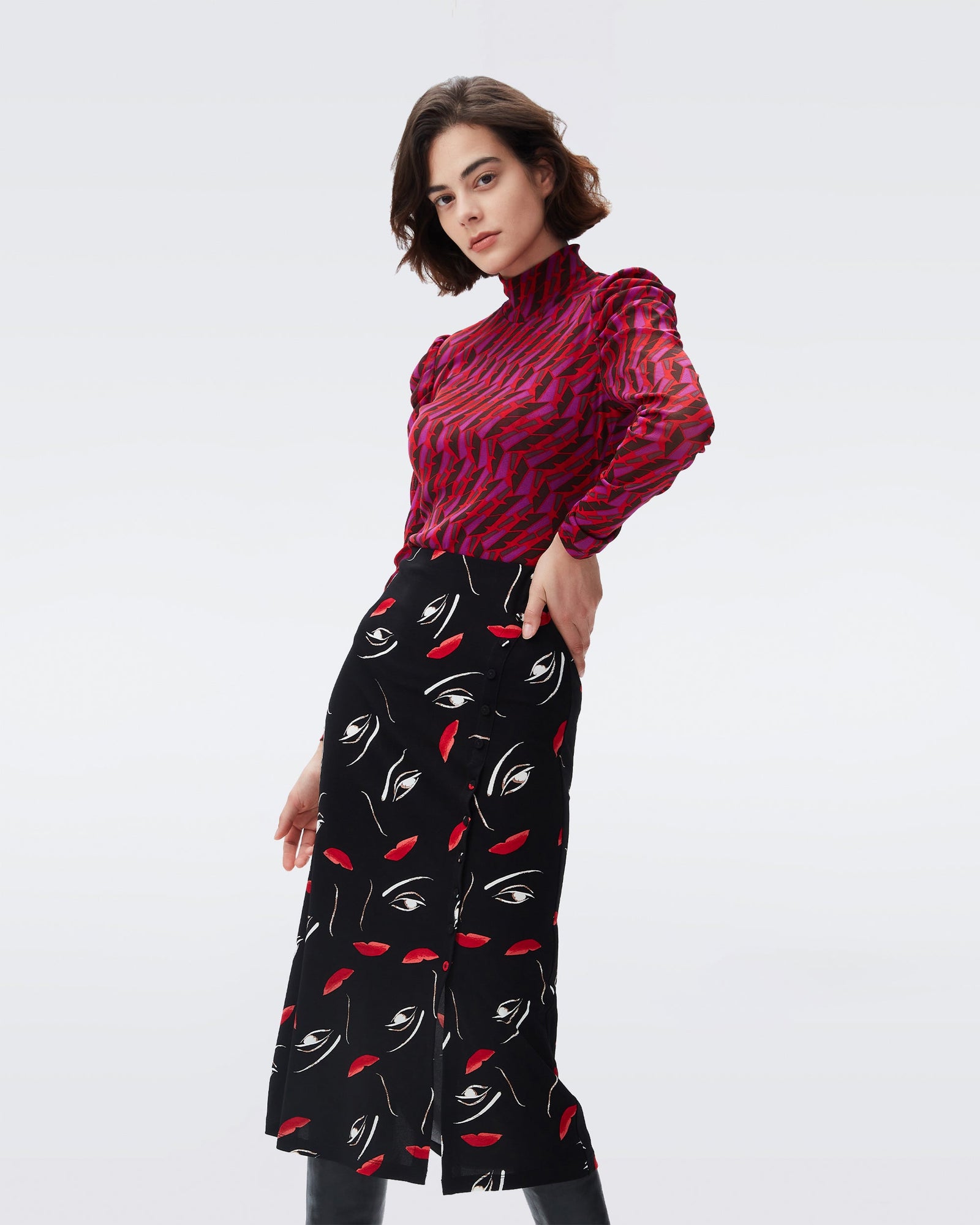 DVF charleston midi skirt in floating faces