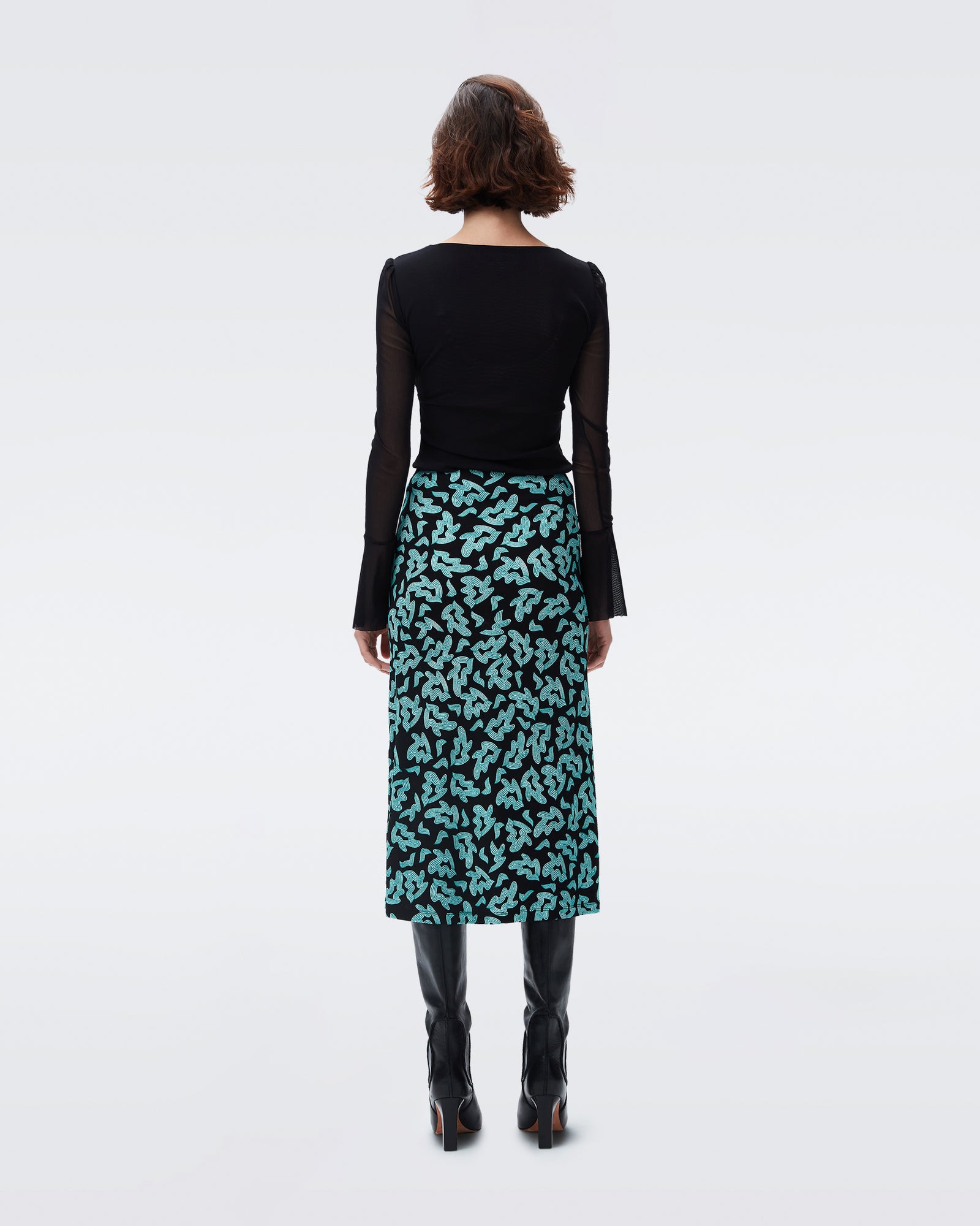 DVF charleston midi skirt in surreal leaves emerald