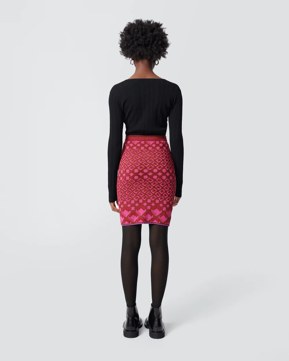DVF Pascal Knit Jacquard Wine Pink Skirt  