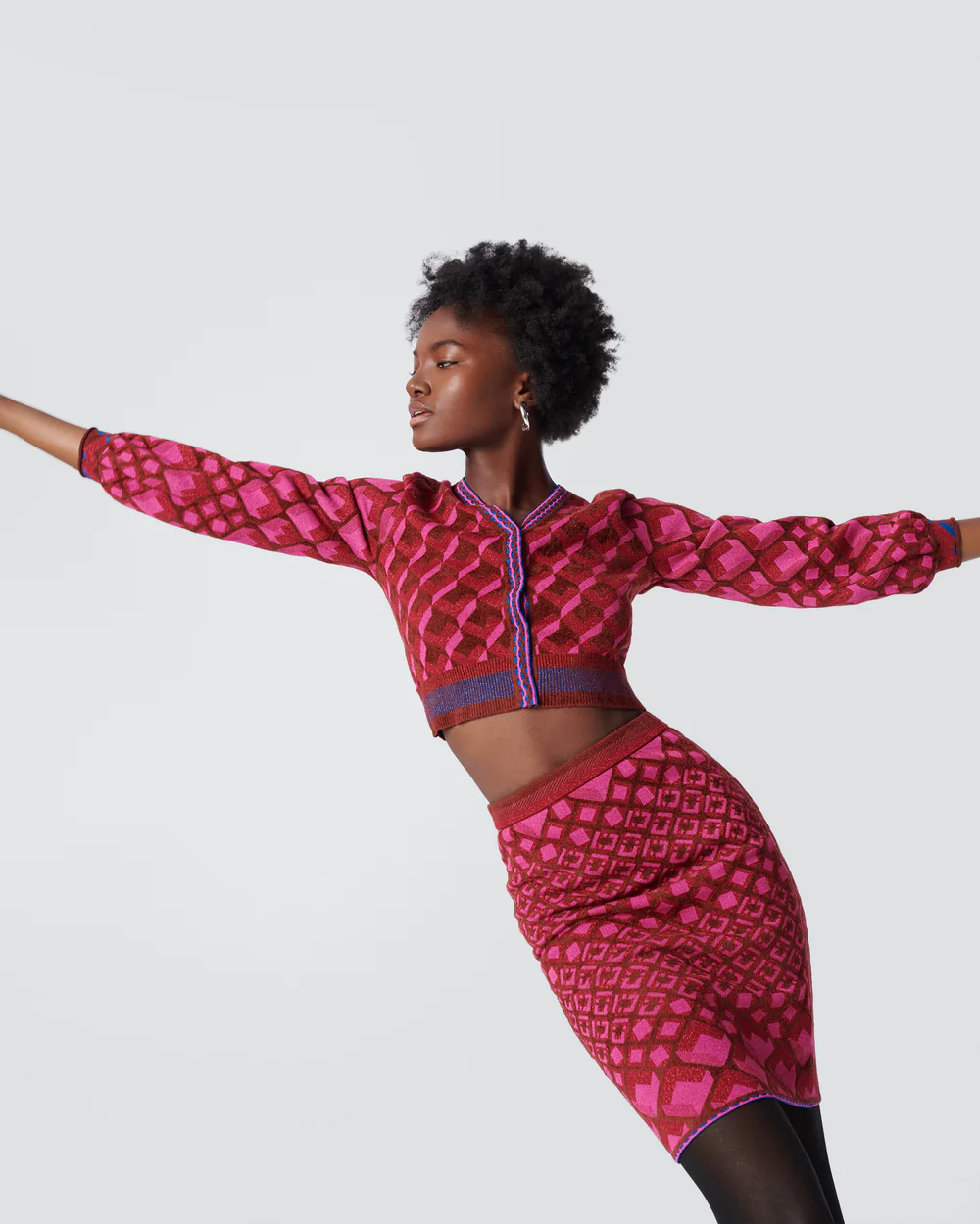 DVF Pascal Knit Jacquard Skirt in Chain Wine Pink 