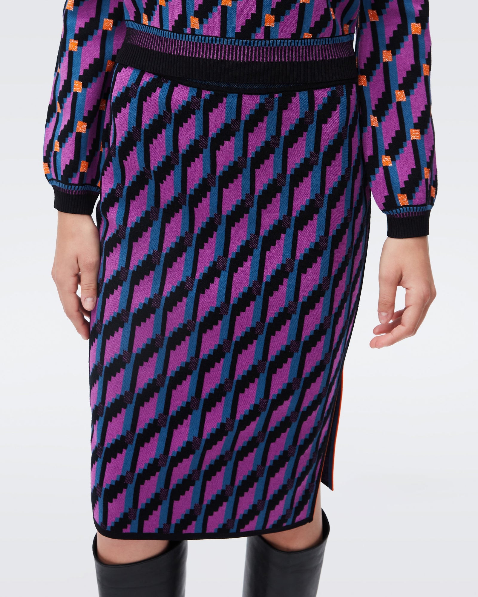 DVF hazel knit jacquard skirt in cube chain medium purple