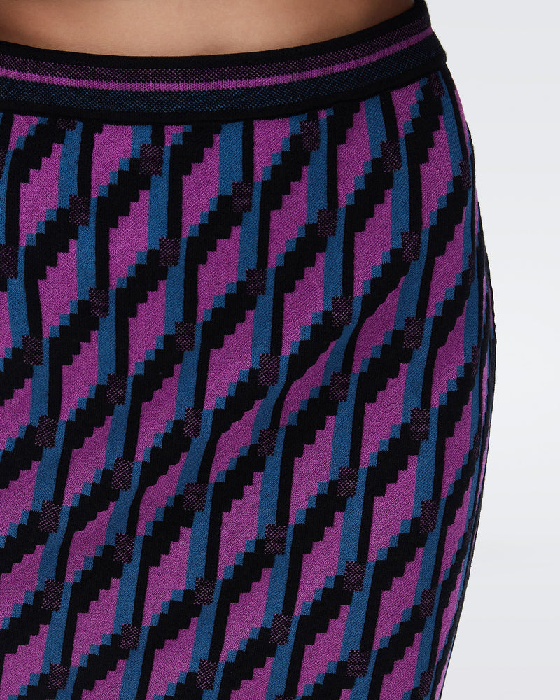 DVF hazel knit jacquard skirt in cube chain medium purple