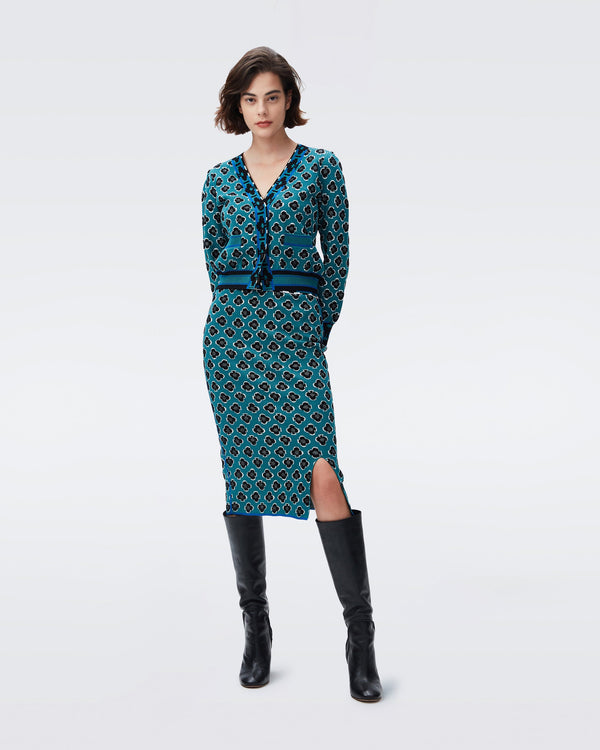 DVF gusta knit skirt in playing cards signature turquoise
