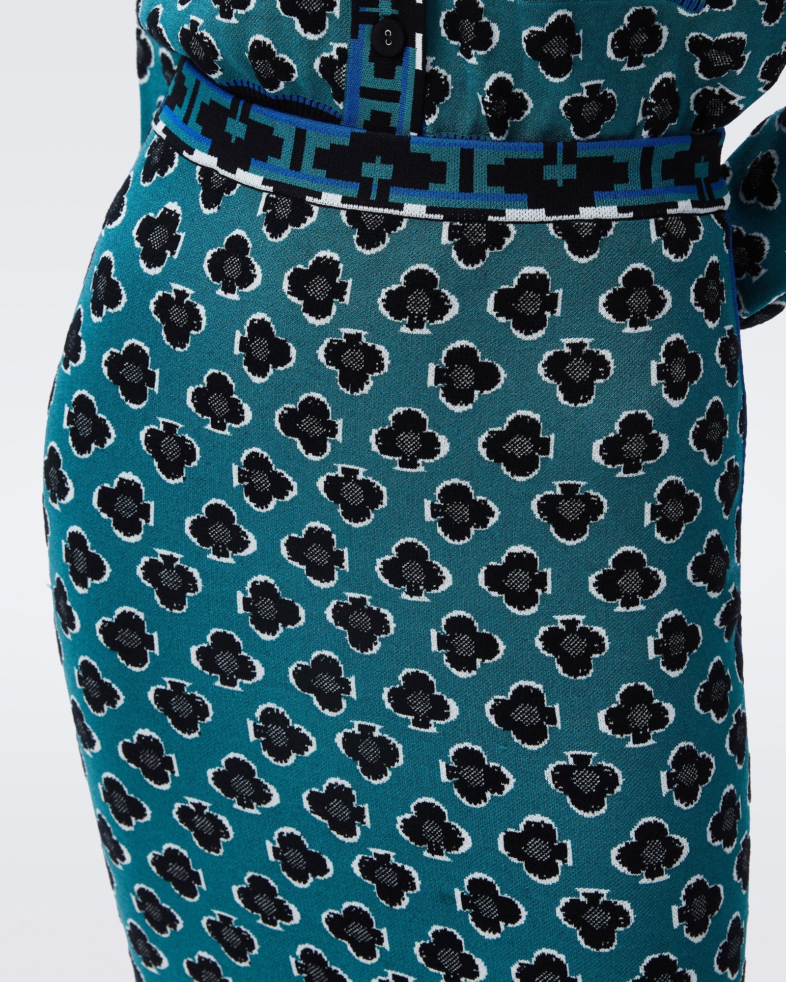 DVF gusta knit skirt in playing cards signature turquoise