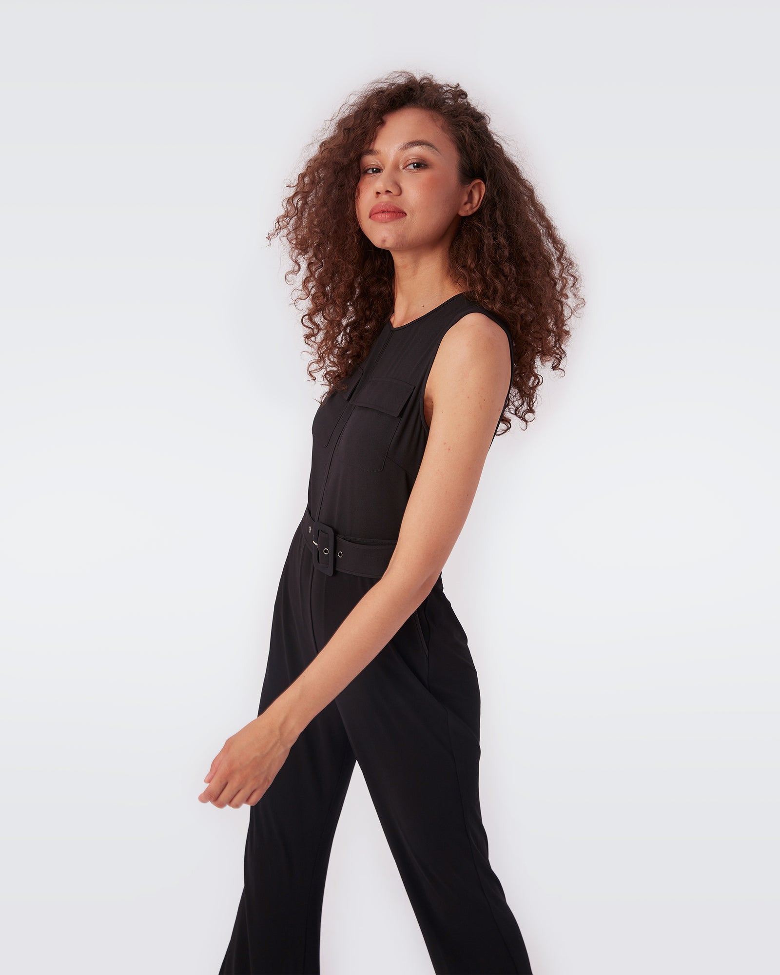 Audre Belted Crepe Jumpsuit