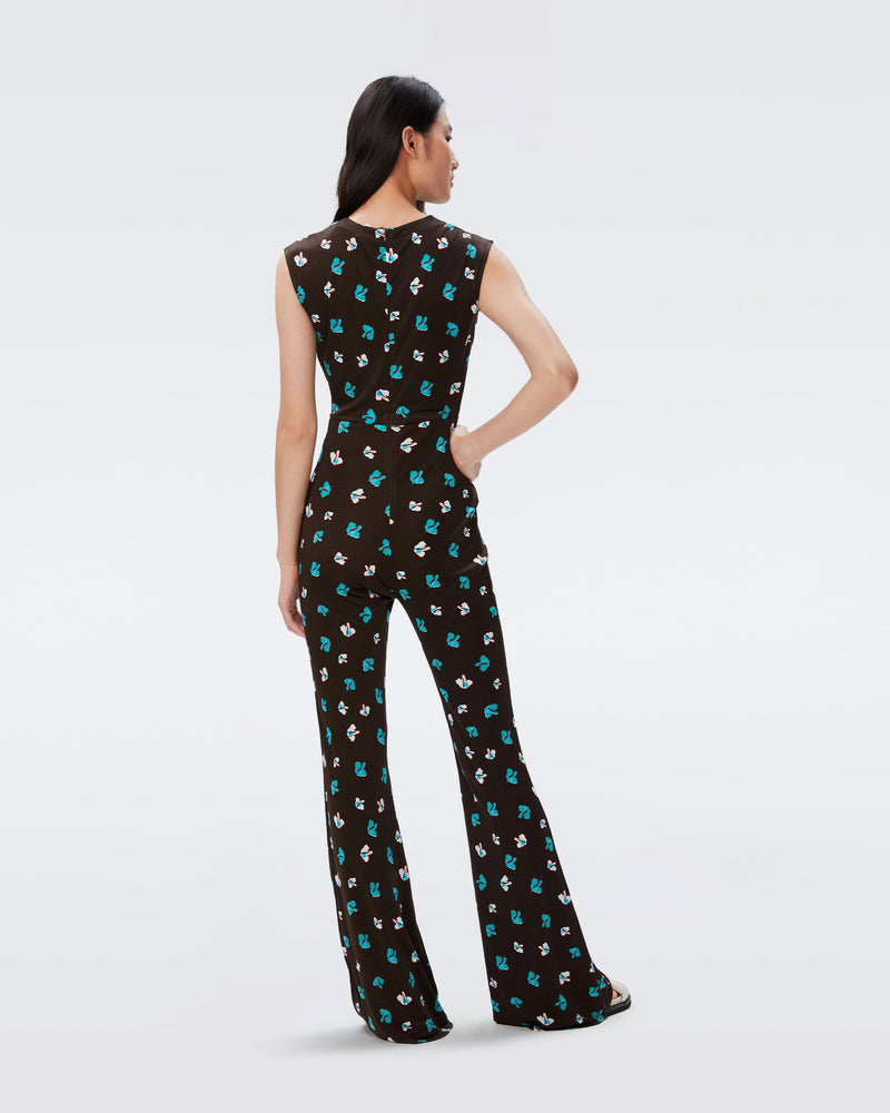 DVF danella jumpsuit in tiny and giant paper tulip coco brown