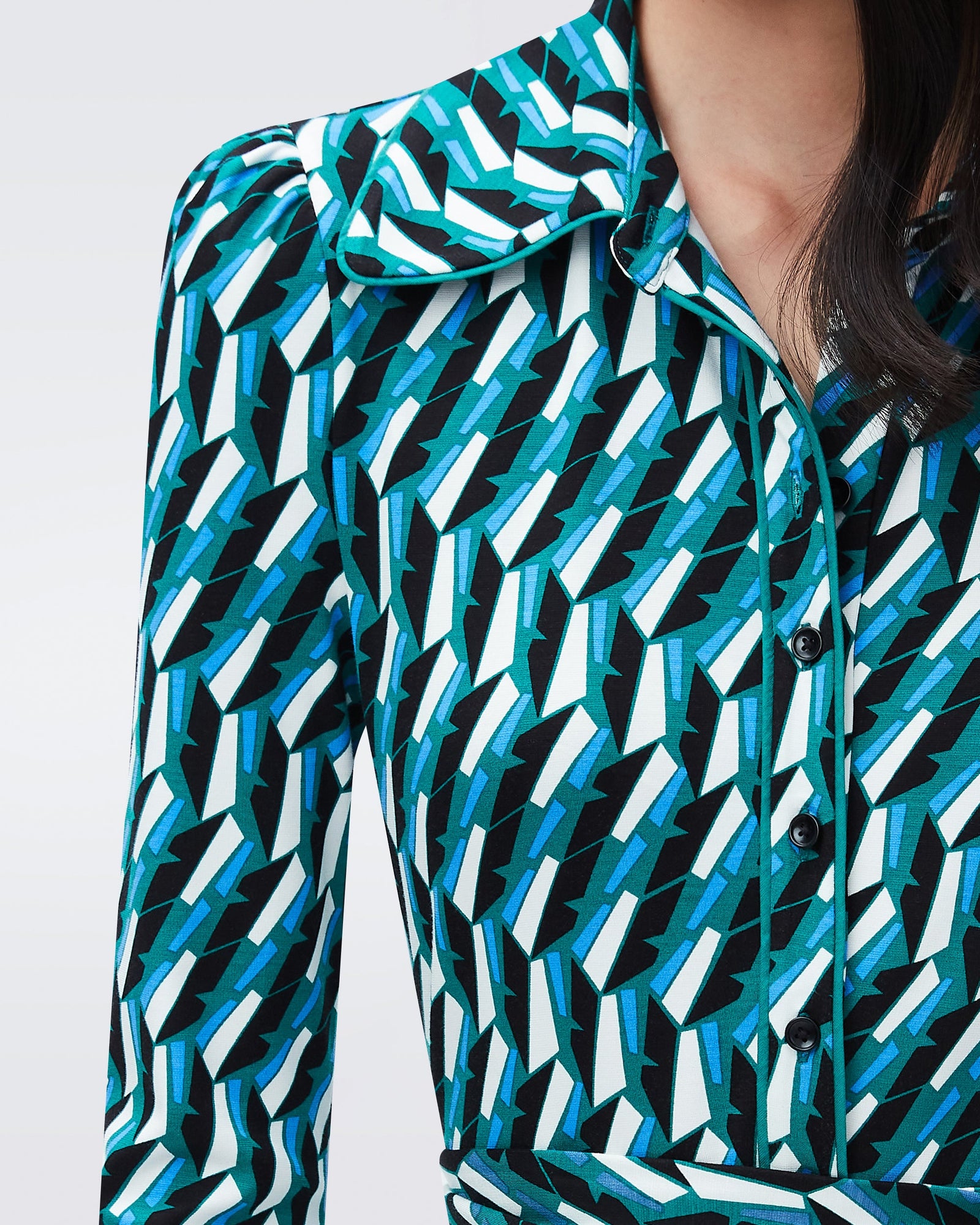 DVF milly jersey jumpsuit in zig zag emerald