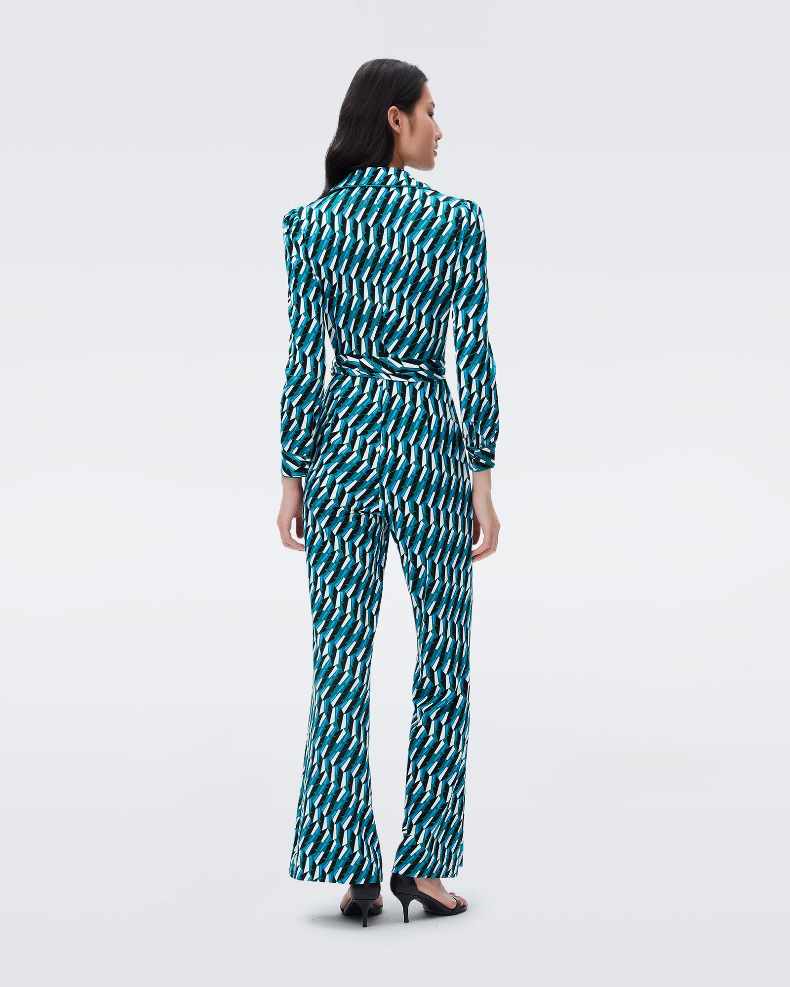 DVF milly jersey jumpsuit in zig zag emerald