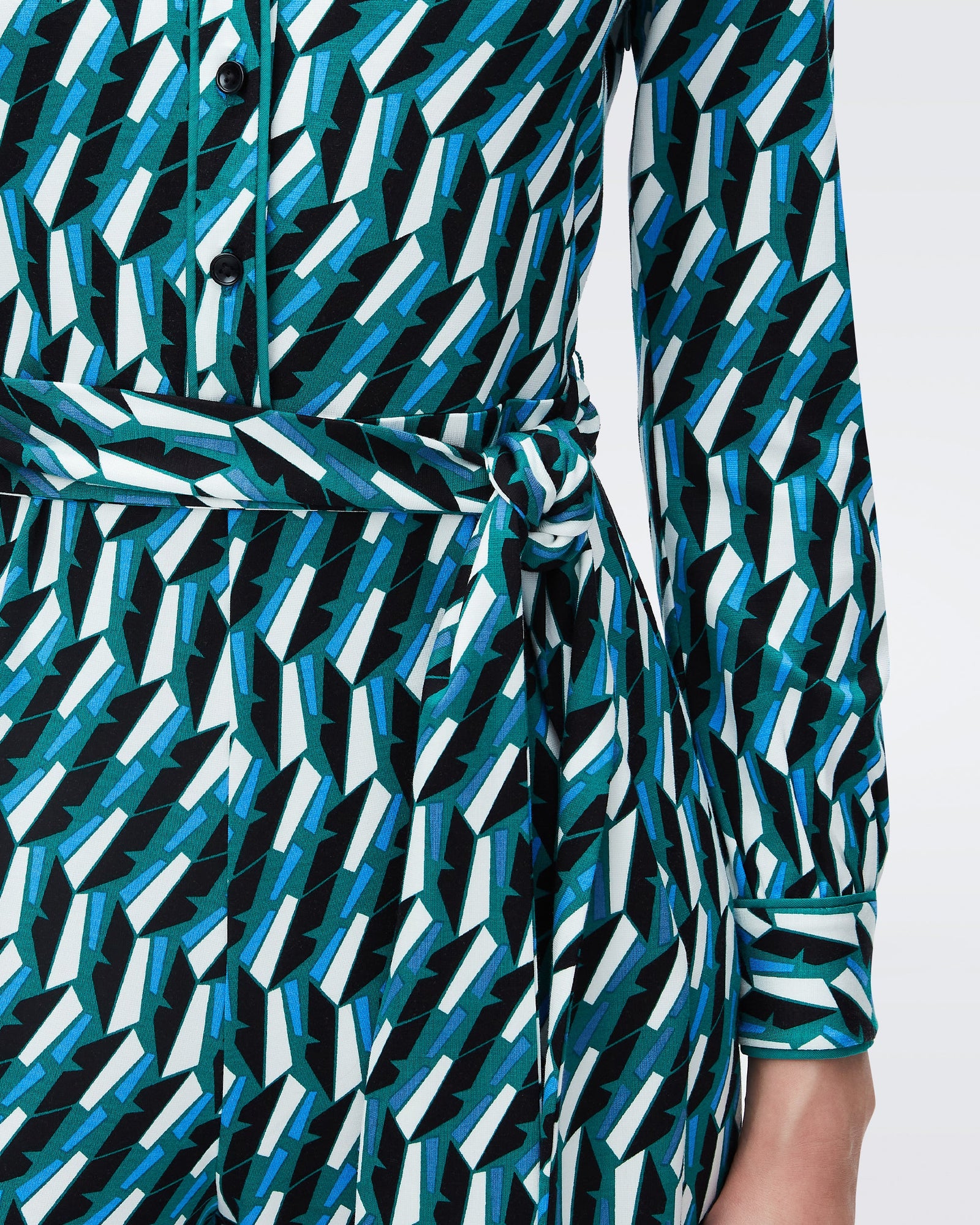 DVF milly jersey jumpsuit in zig zag emerald