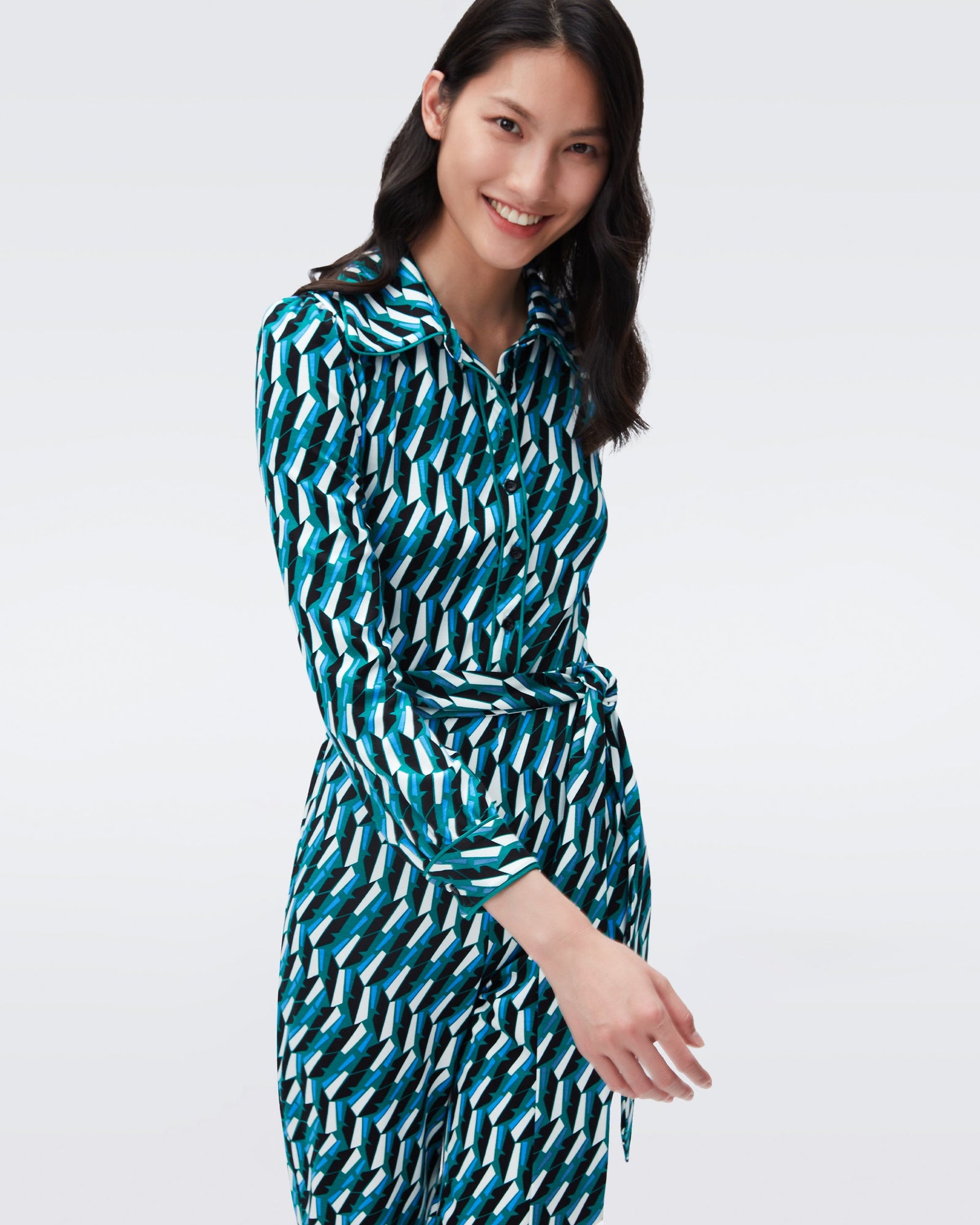DVF milly jersey jumpsuit in zig zag emerald