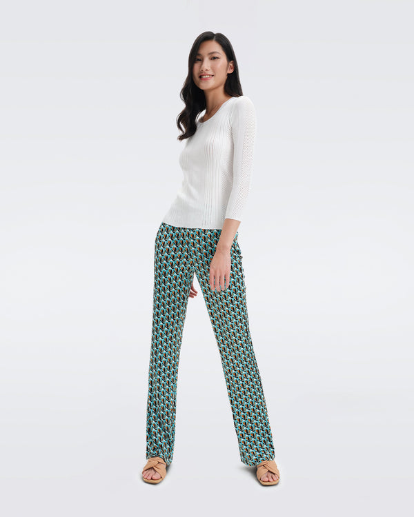 DVF Brooklyn Slinky Jersey Pants in Fleurgeo Summer Turquoise