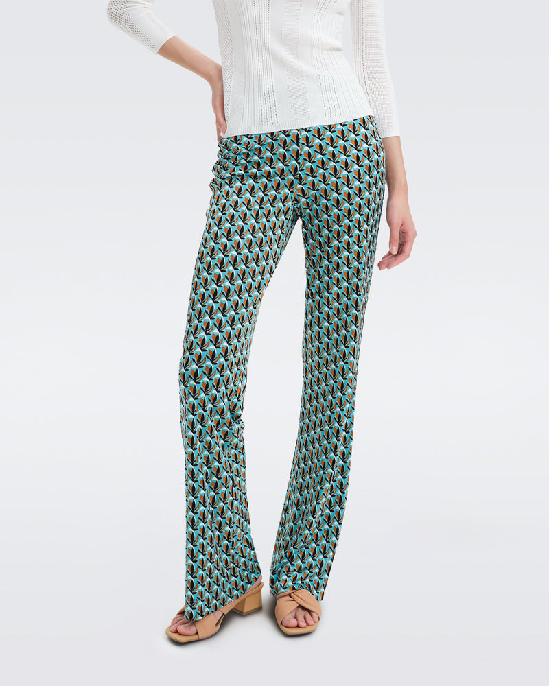 DVF Brooklyn Slinky Jersey Pants in Fleurgeo Summer Turquoise