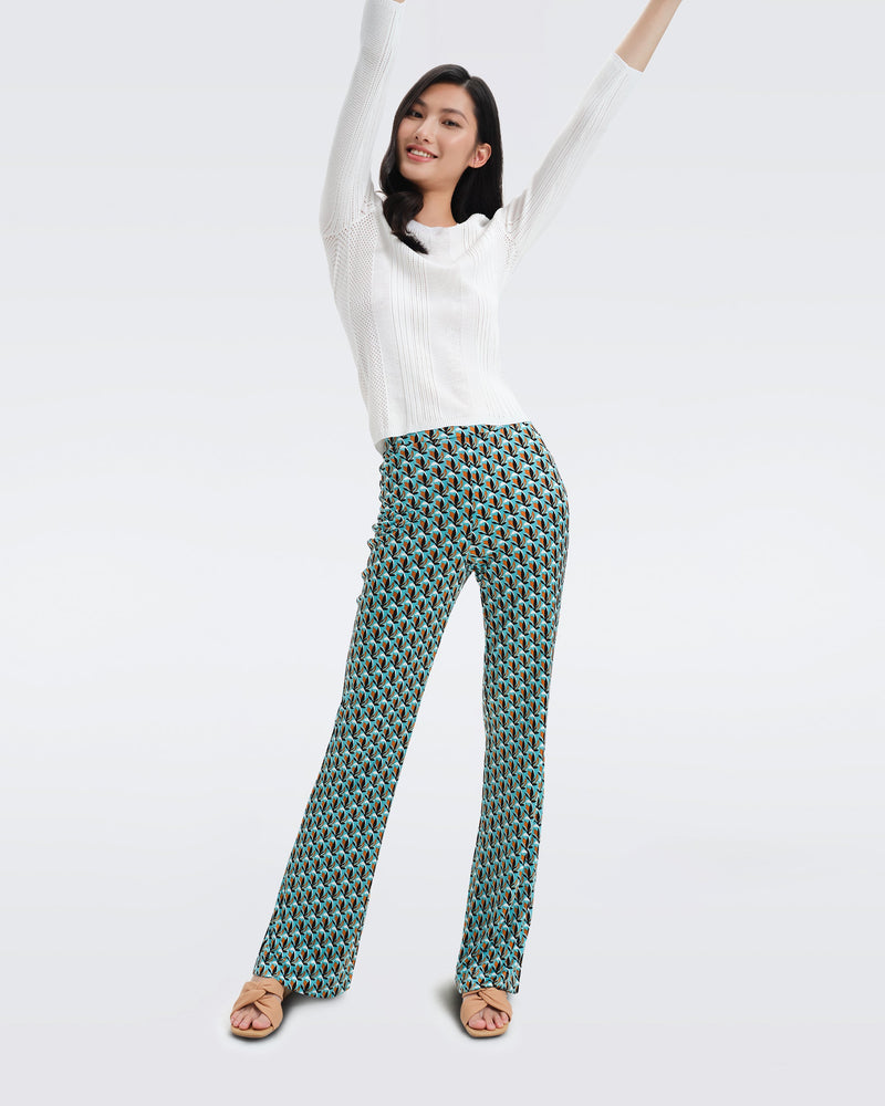 DVF Brooklyn Slinky Jersey Pants in Fleurgeo Summer Turquoise