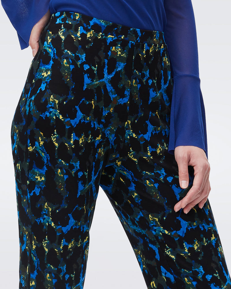 DVF brooklyn jersey pants in velvet leopard sapphire blue
