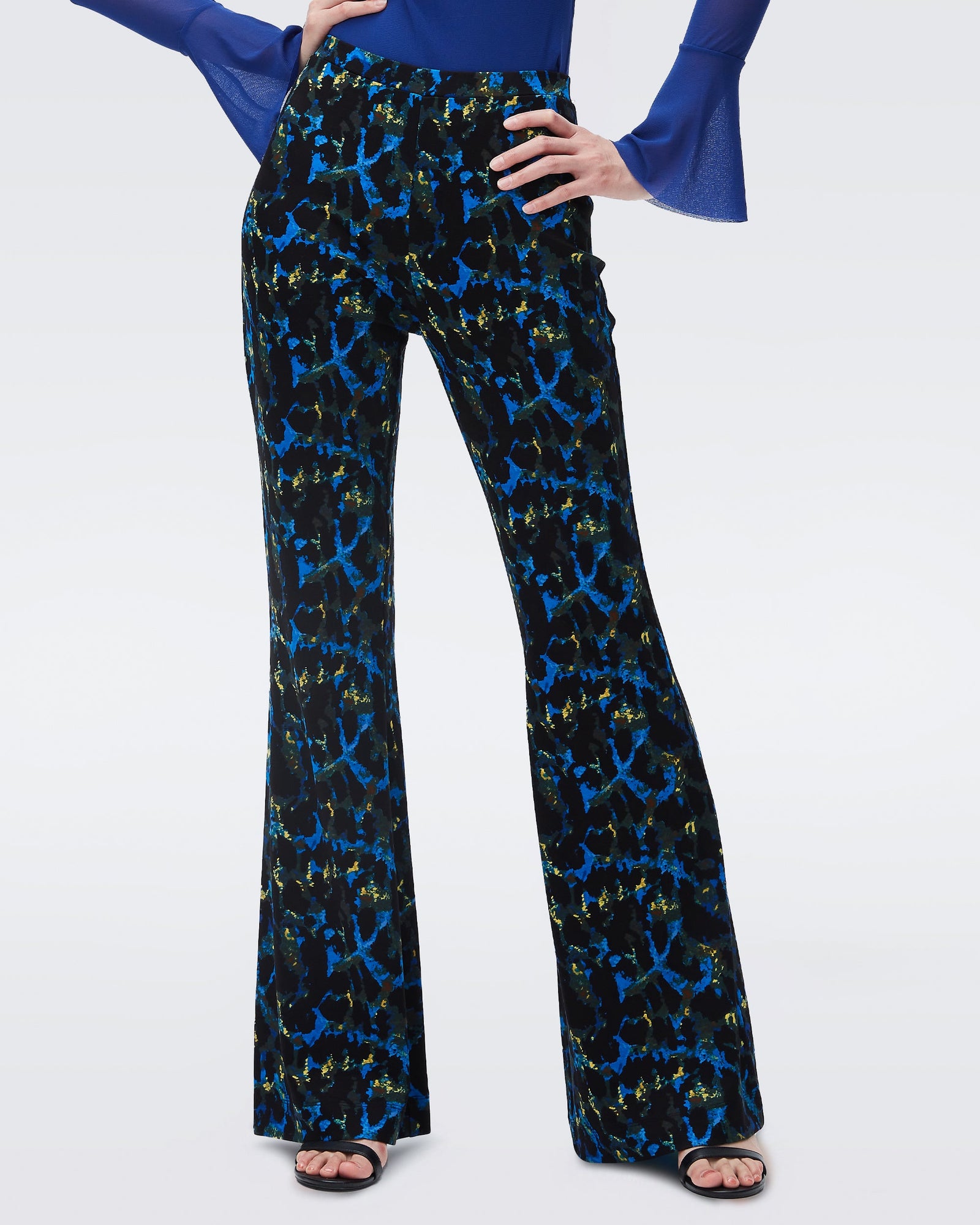 DVF brooklyn jersey pants in velvet leopard sapphire blue