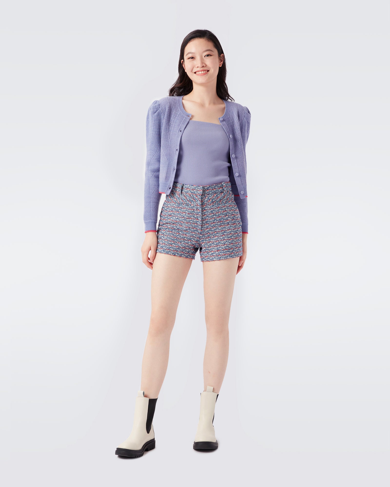 Gramercy Boucled Wool Shorts In Navy Multi Stripe