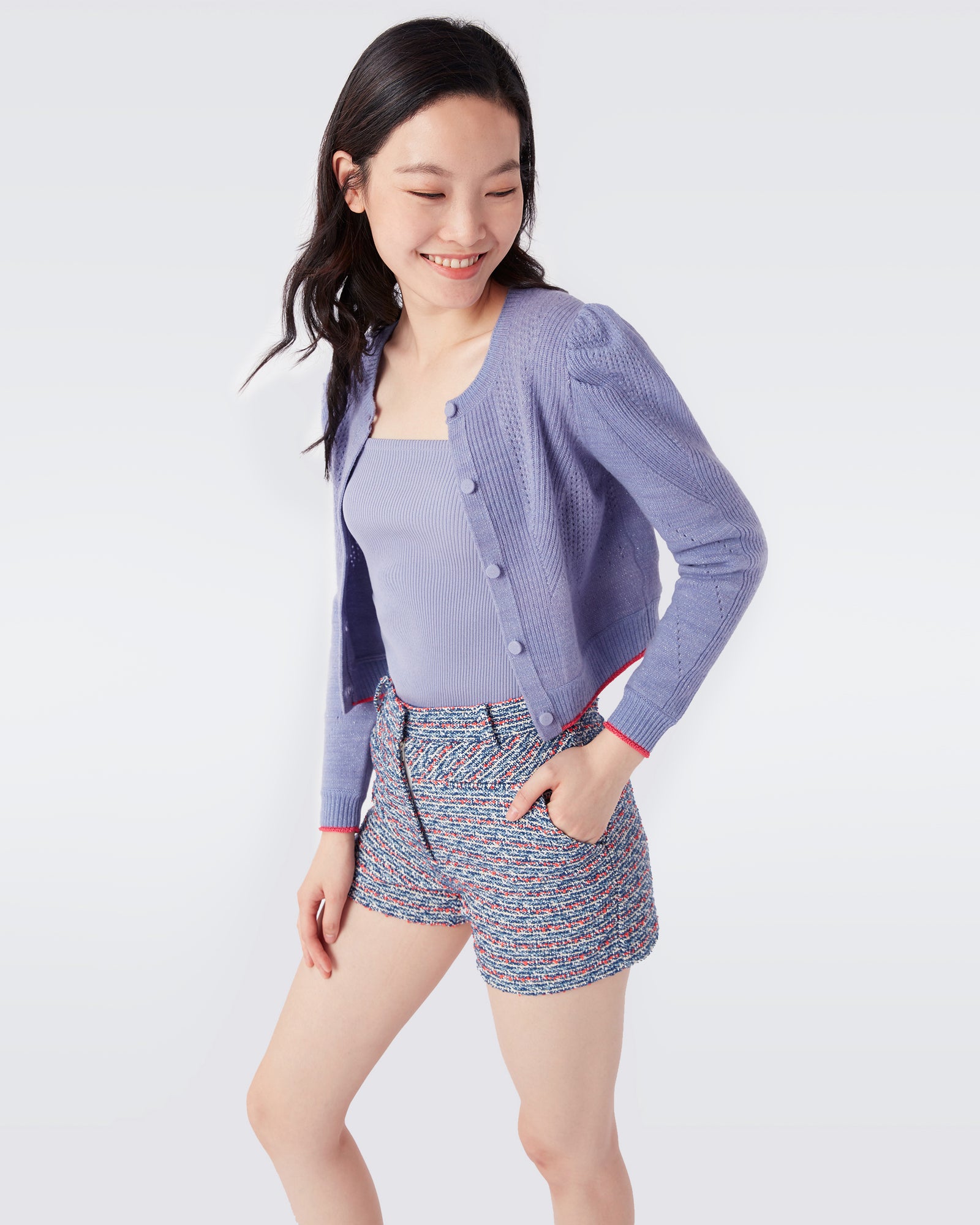 Gramercy Boucled Wool Shorts In Navy Multi Stripe