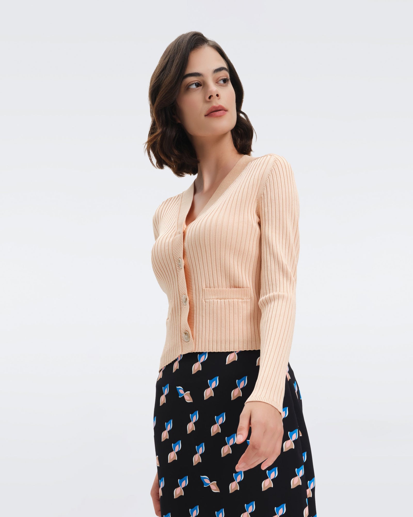 DVF tereza knit rib cardigan in nude