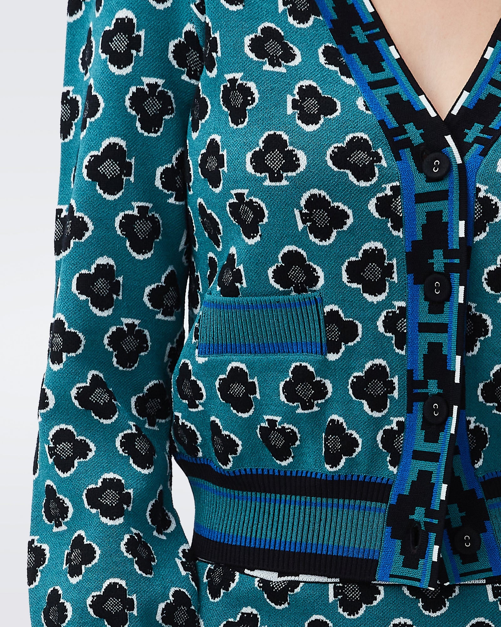 DVF bryant jacquard cardigan in playing cards signature turquoise