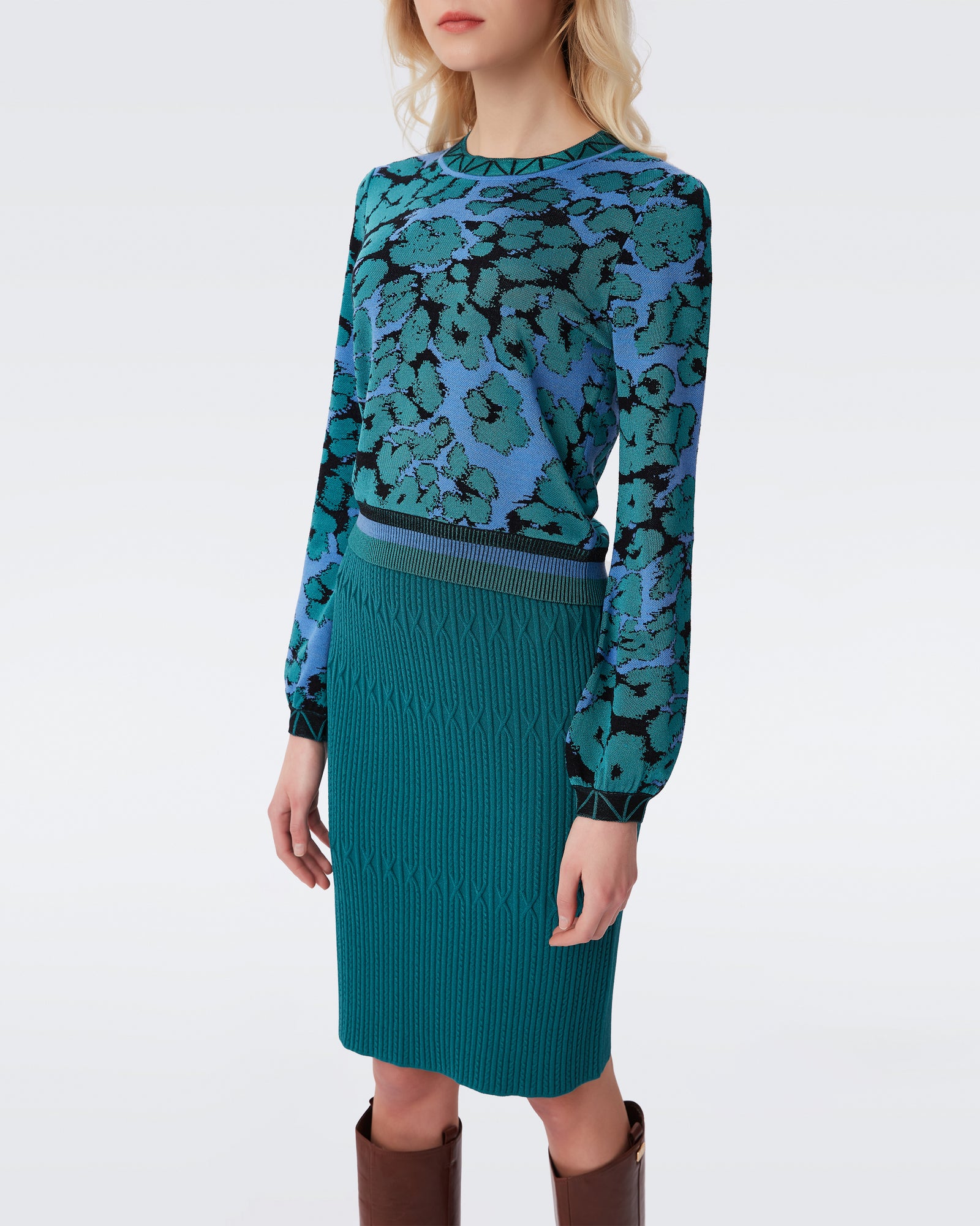 DVF nellis top in wave leopard blue