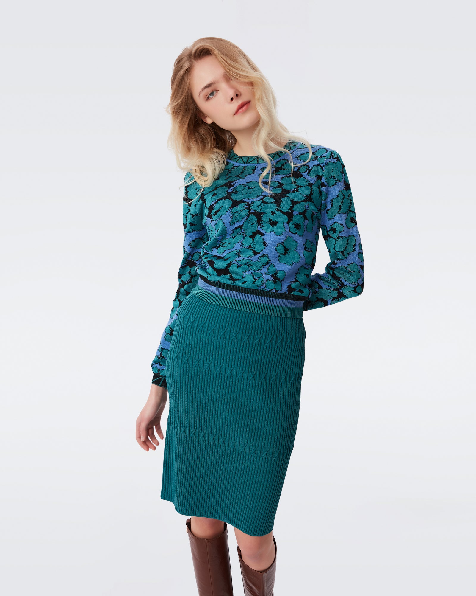 DVF nellis top in wave leopard blue