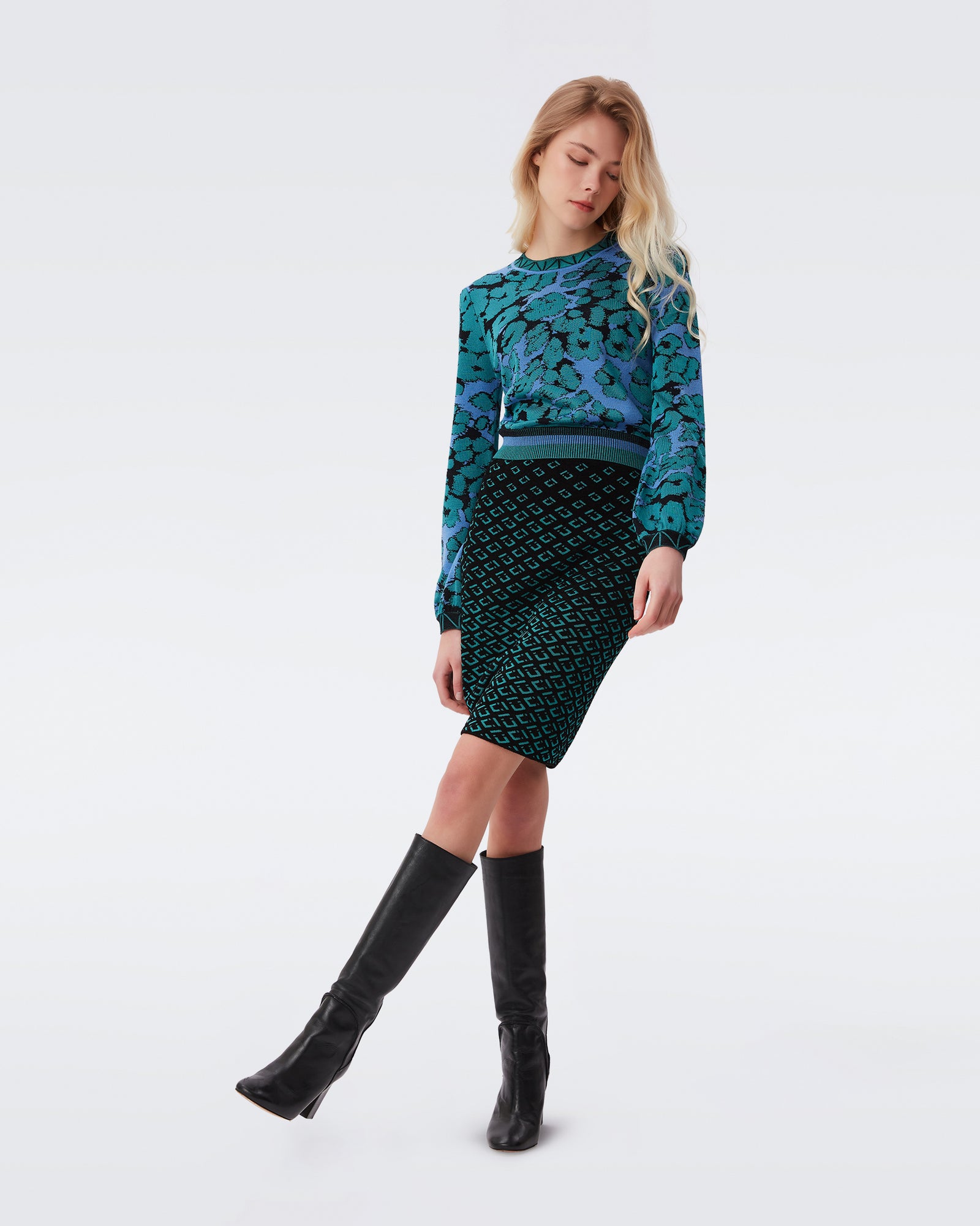 DVF nellis top in wave leopard blue