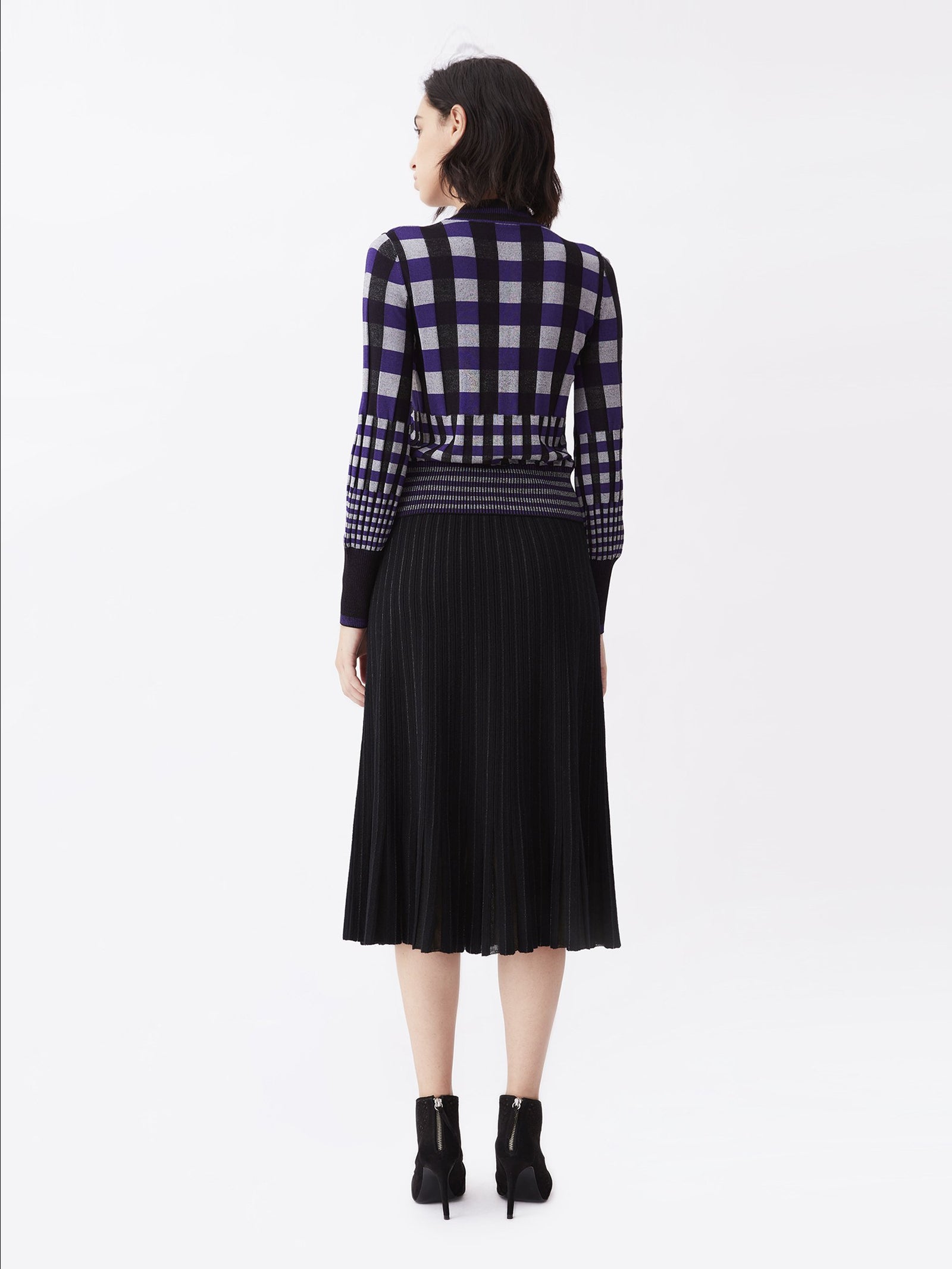 Roxanne Knit Mockneck In Purple White Gingham