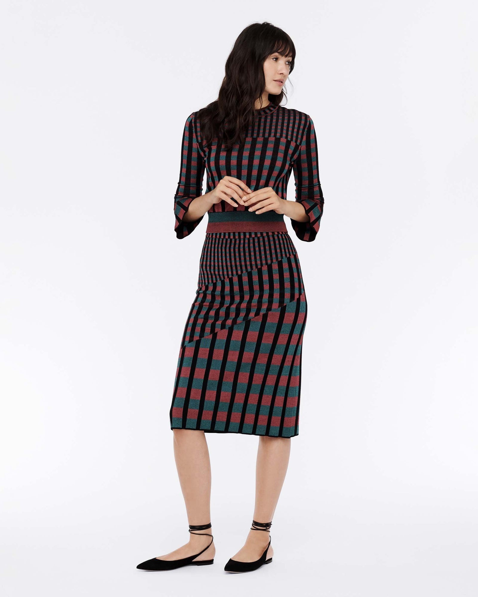 Clemment Ribbed Knit Pullover In Hollyberry Gingham