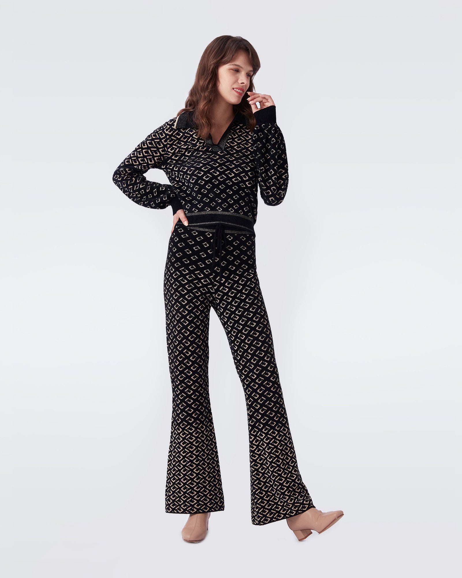 Duffy Knit Jacquard Collared Sweater