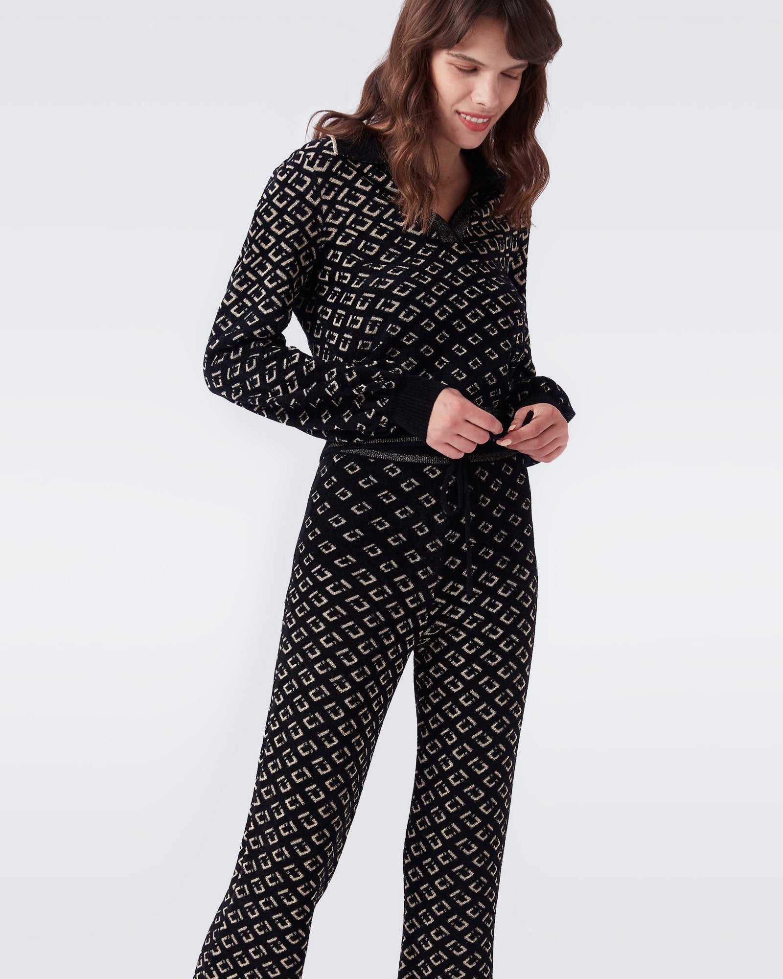 Duffy Knit Jacquard Collared Sweater